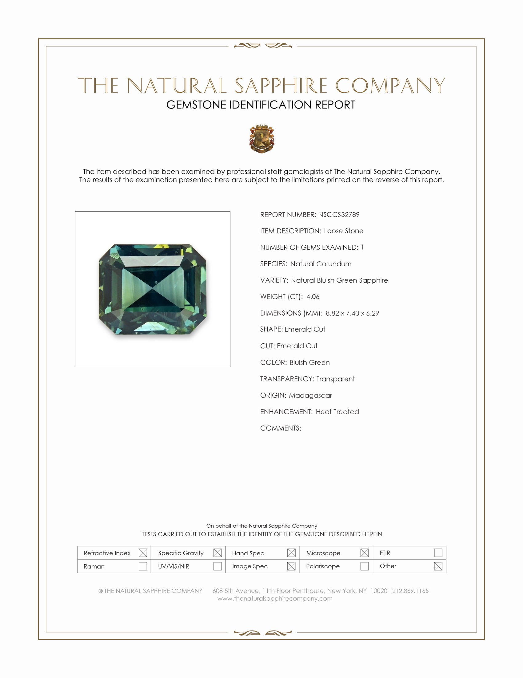 4.06 Ct. Bluish Green Sapphire from Madagascar