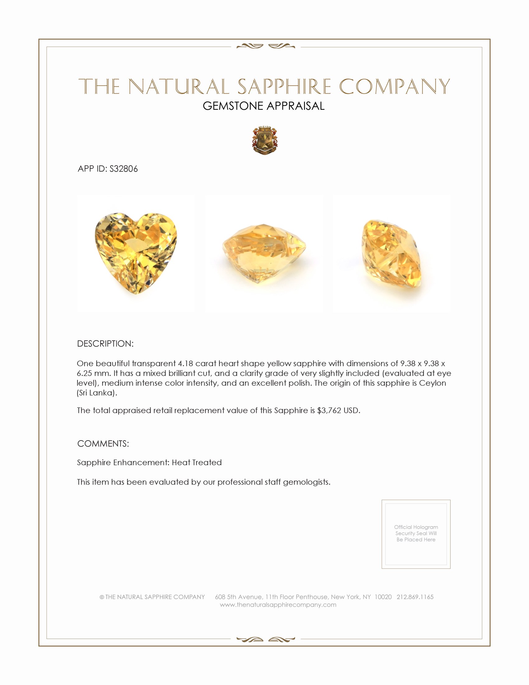 4.18 Ct. Yellow Sapphire from Ceylon (Sri Lanka)