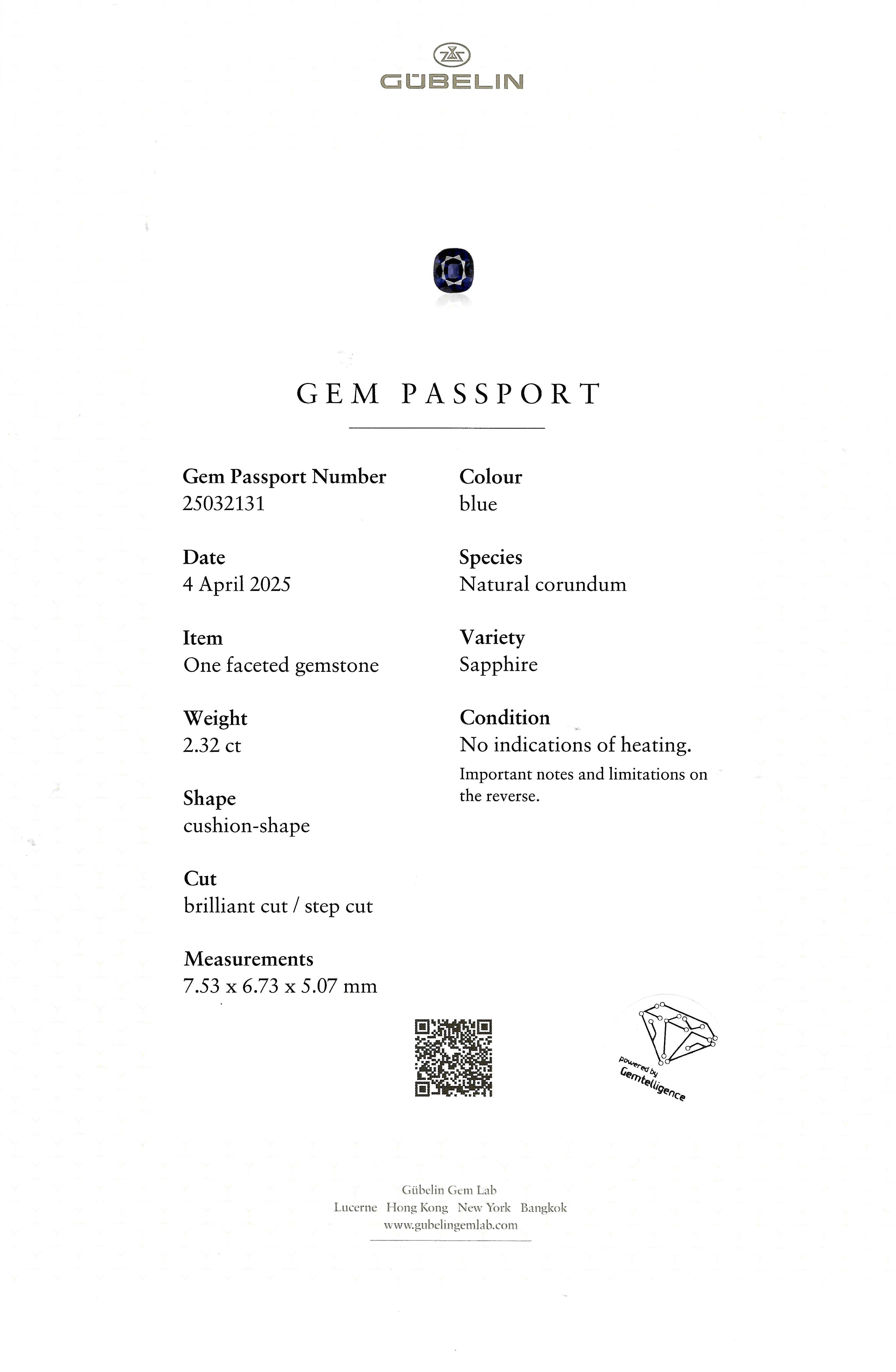 2.32 Ct. Blue Sapphire from Ceylon (Sri Lanka)