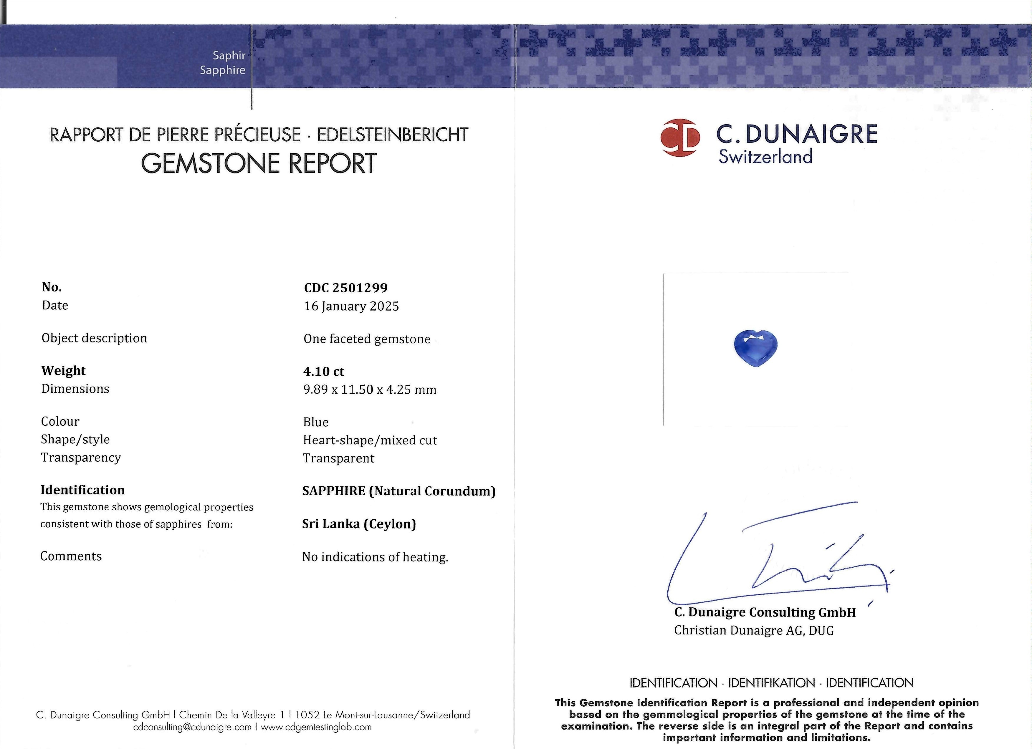 4.10 Ct. Blue Sapphire from Ceylon (Sri Lanka)