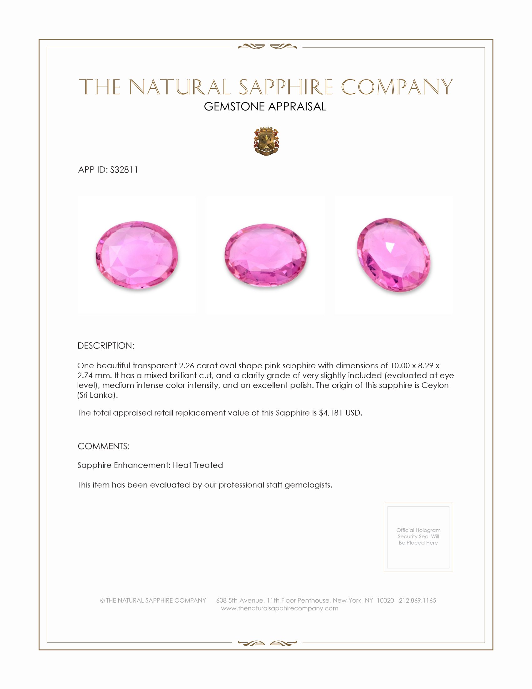 2.26 Ct. Pink Sapphire from Ceylon (Sri Lanka)