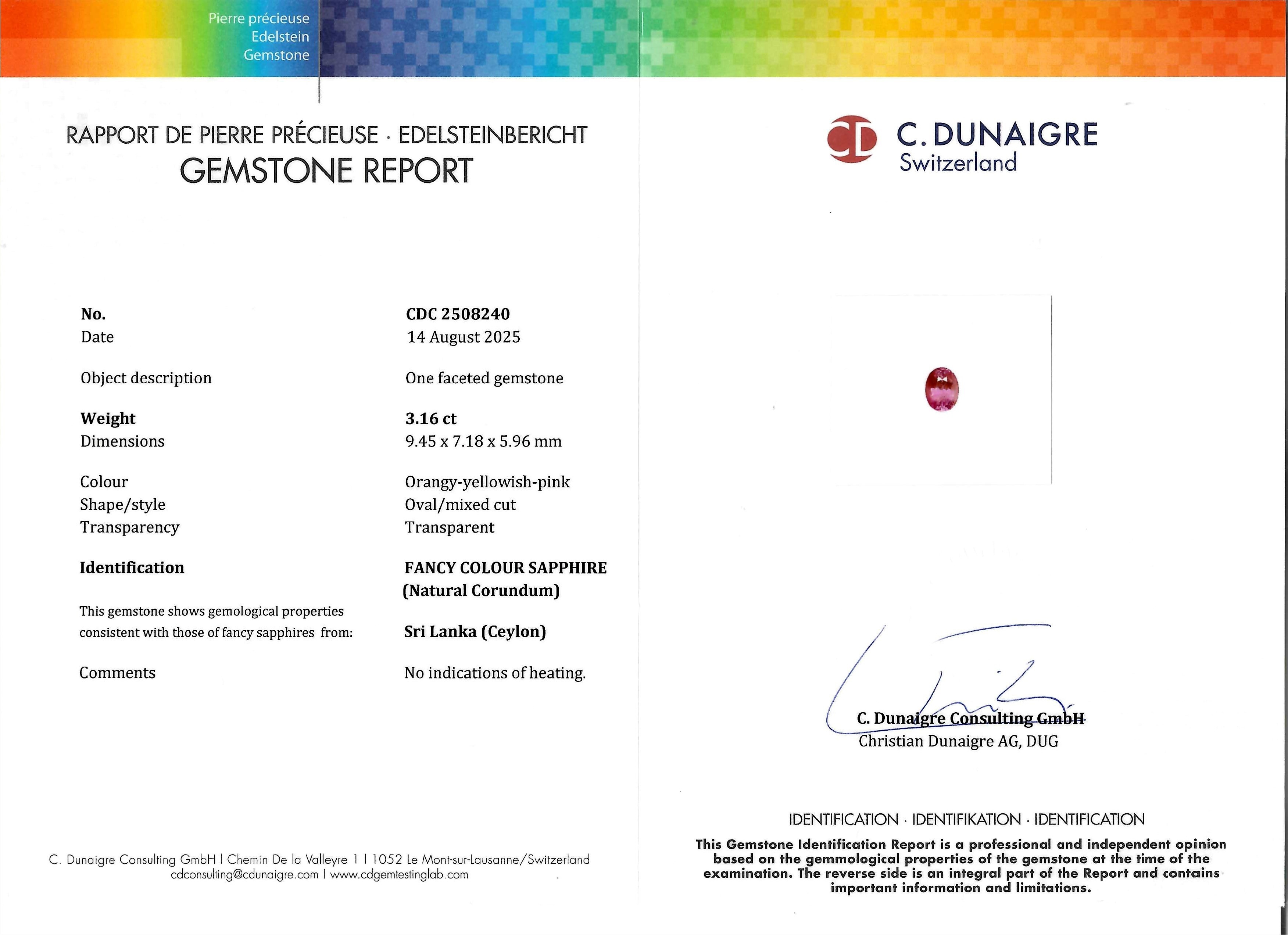 3.16 Ct. Purplish Pink Sapphire from Ceylon (Sri Lanka)