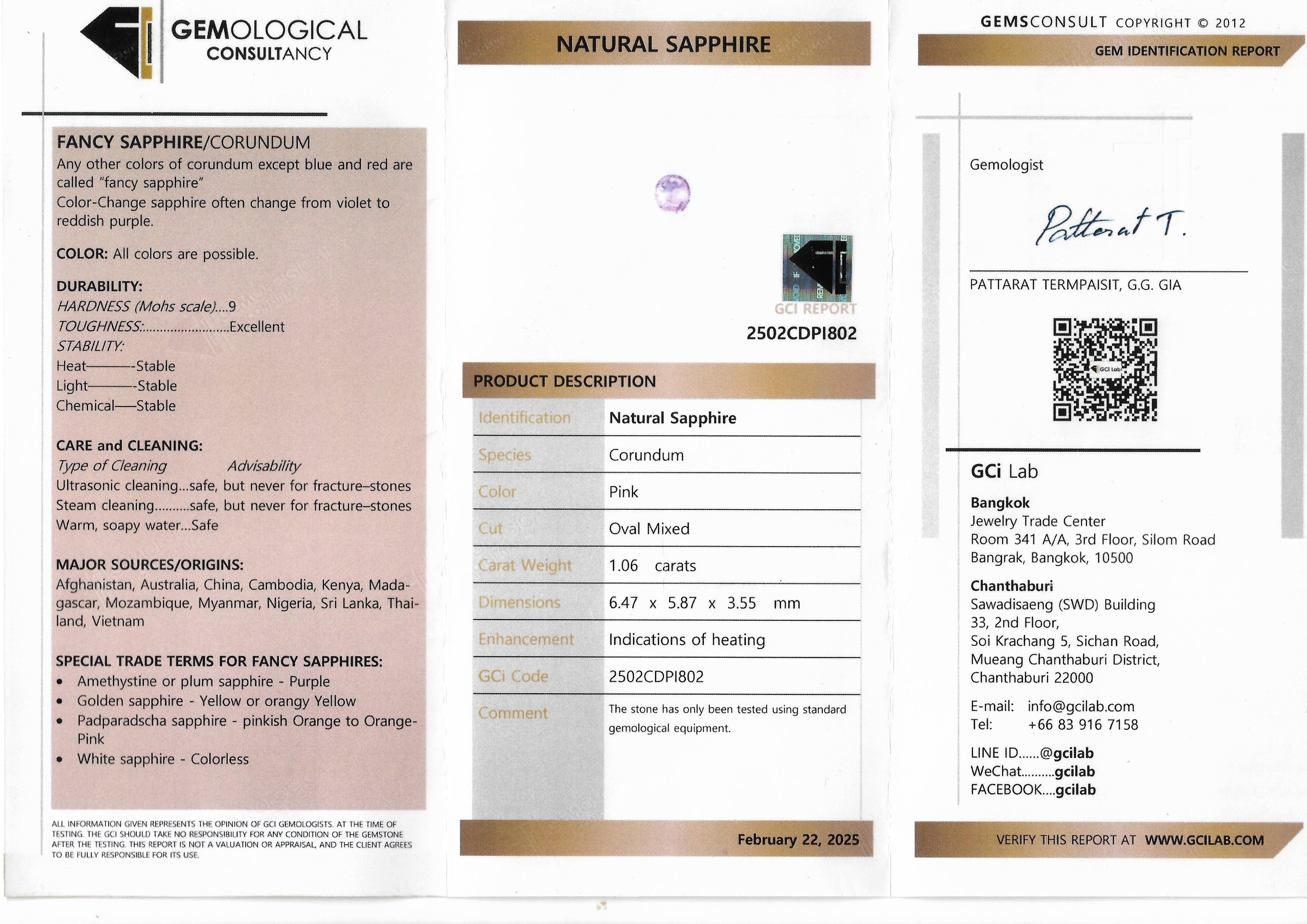 1.06 Ct. Pink Sapphire from Madagascar