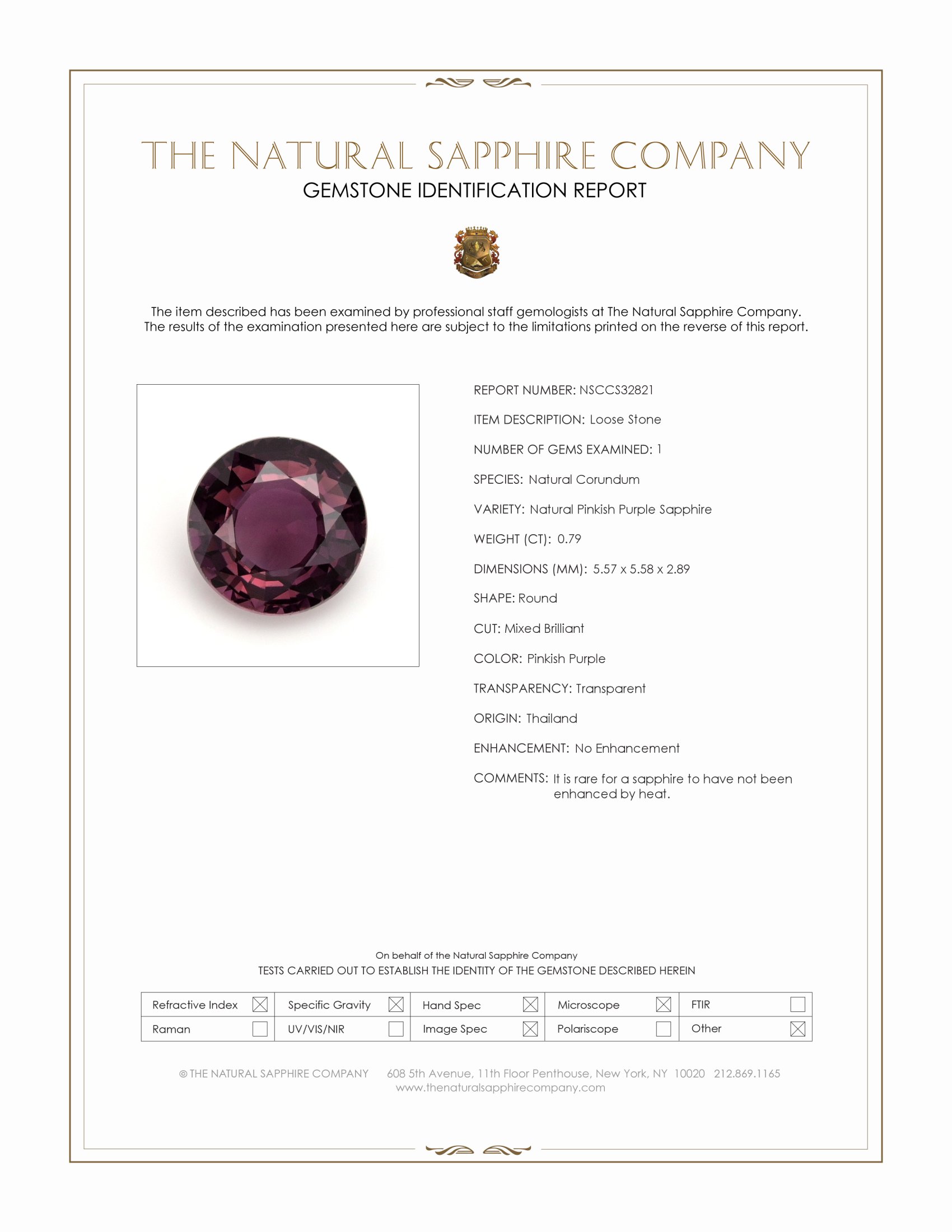 0.79 Ct. Pinkish Purple Sapphire from Thailand