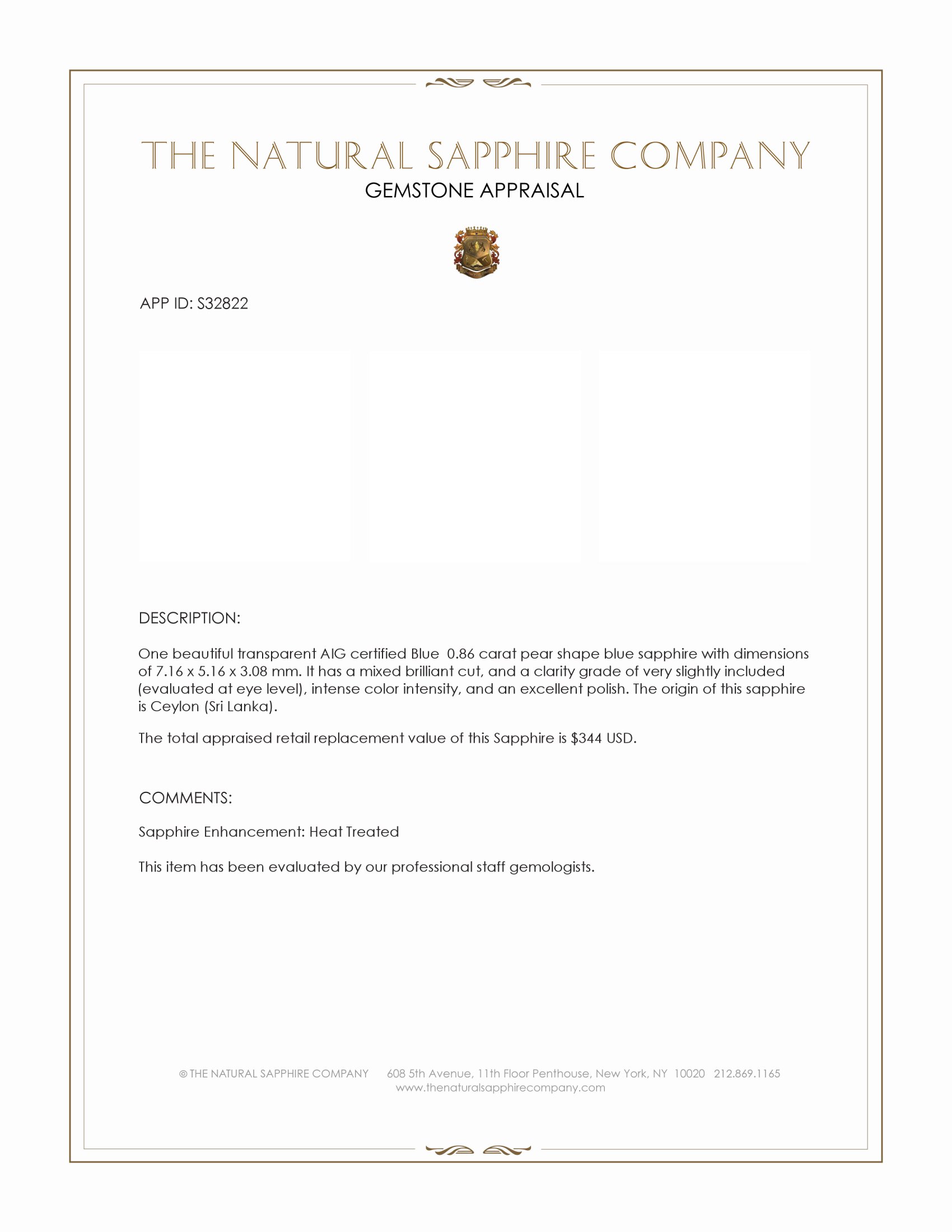 0.86 Ct. Blue Sapphire from Ceylon (Sri Lanka)