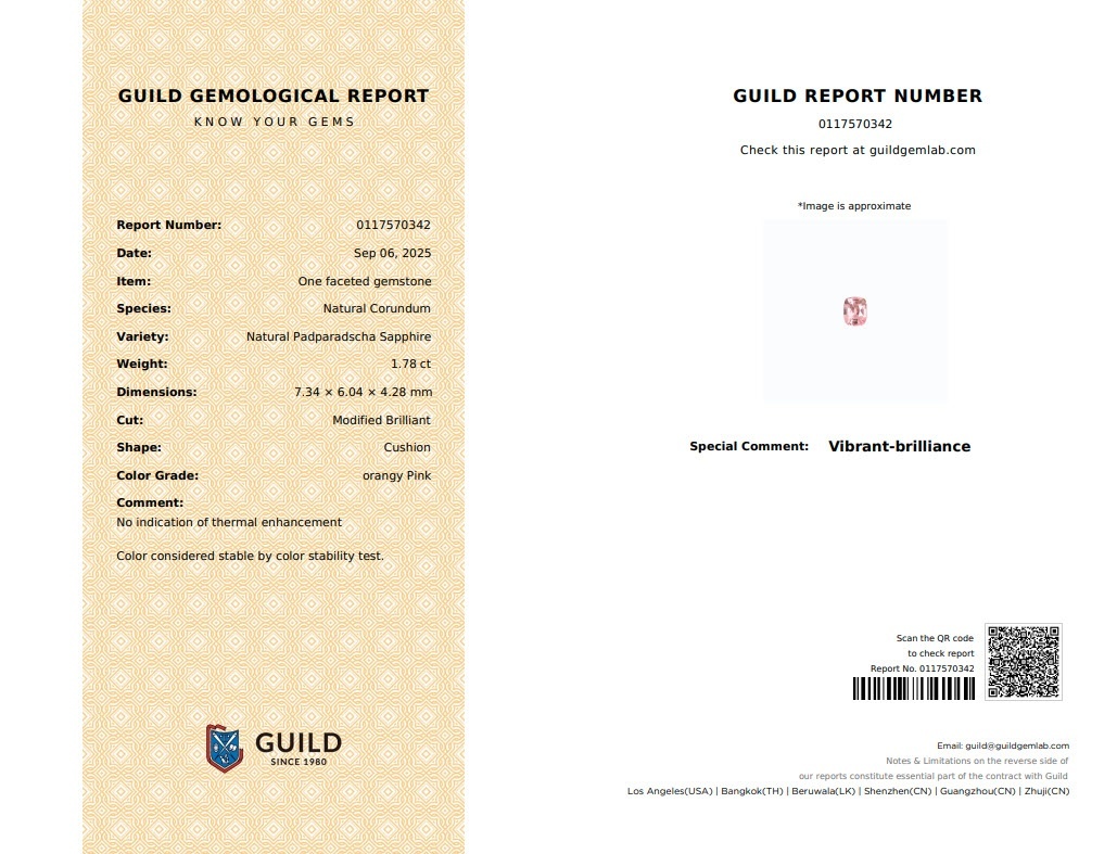 1.77 Ct. Padparadscha Sapphire from Ceylon (Sri Lanka)