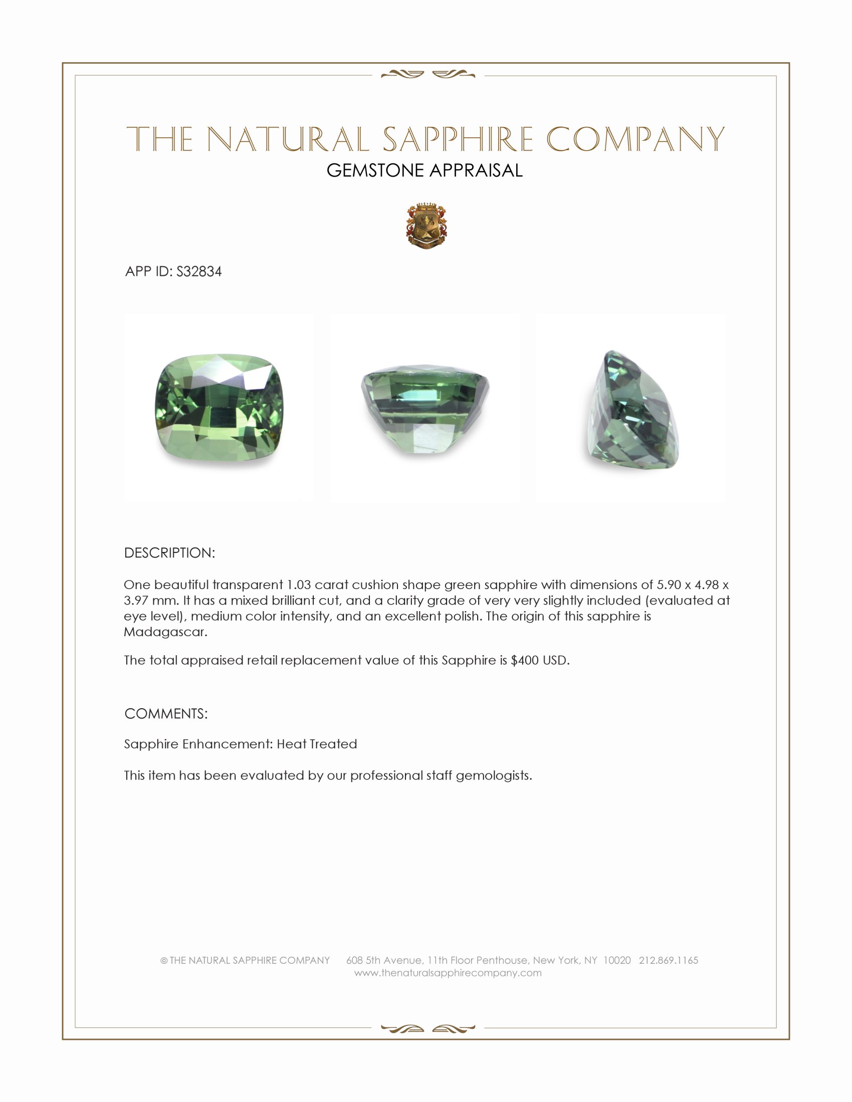 1.03 Ct. Green Sapphire from Madagascar