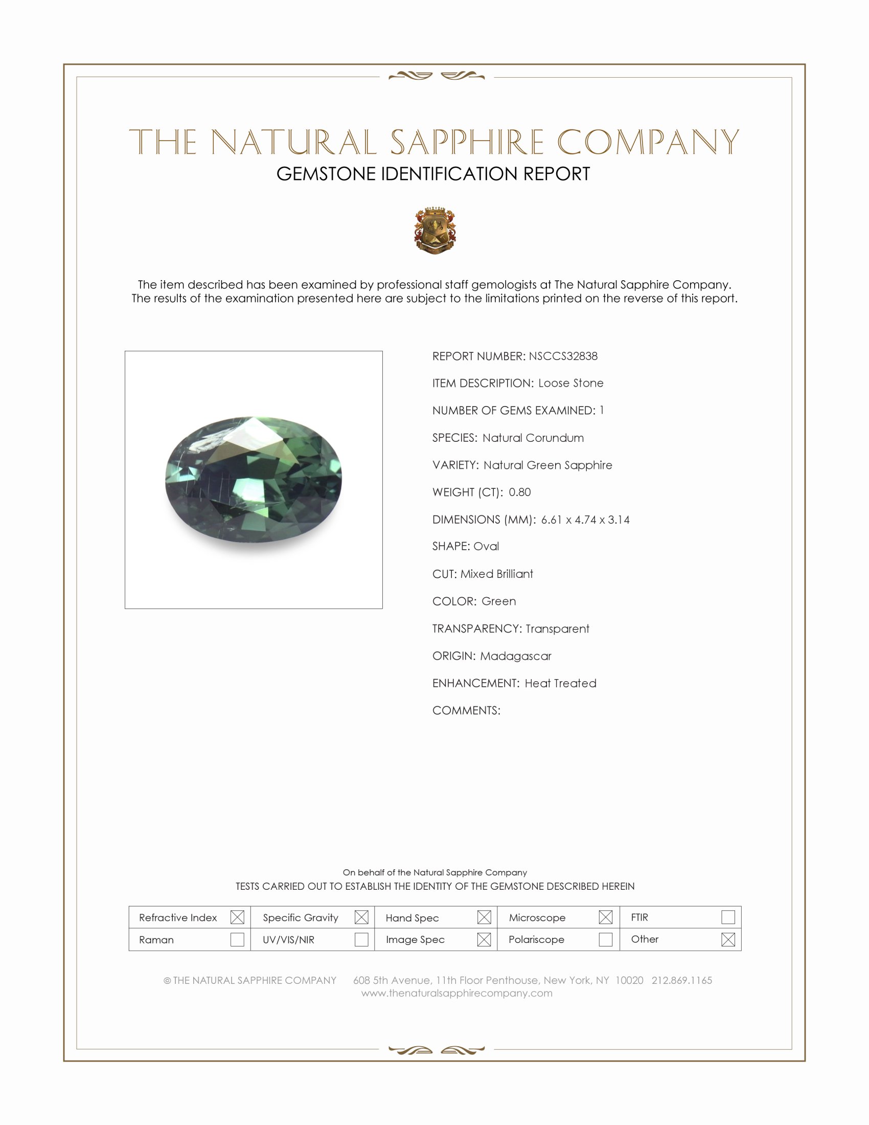 0.80 Ct. Green Sapphire from Madagascar