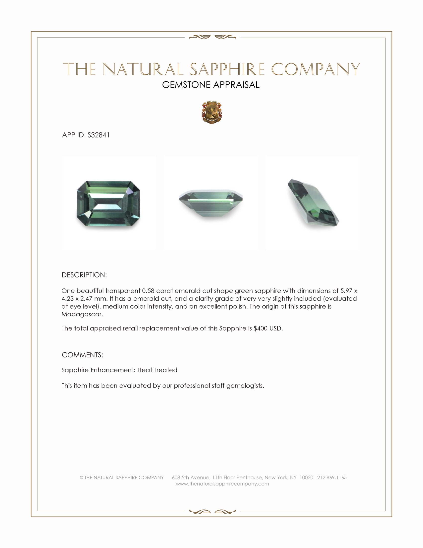 0.58 Ct. Green Sapphire from Madagascar