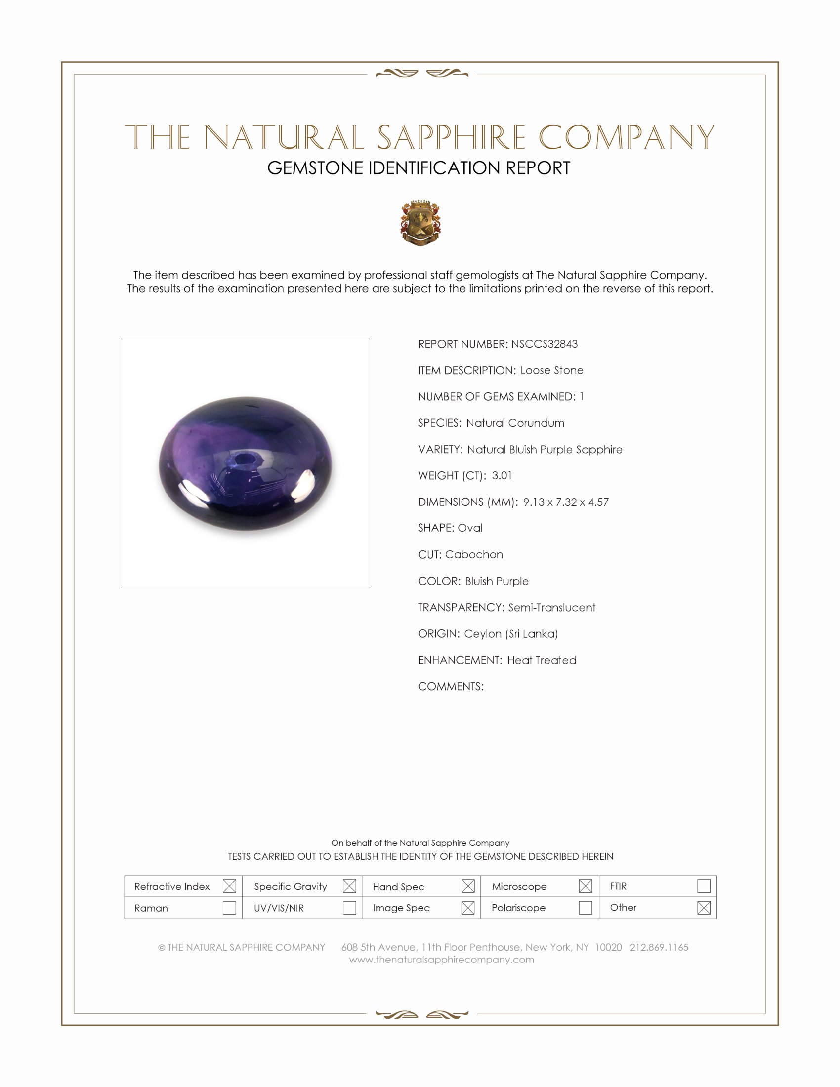 3.01 Ct. Bluish Purple Cabochon Sapphire from Ceylon (Sri Lanka)