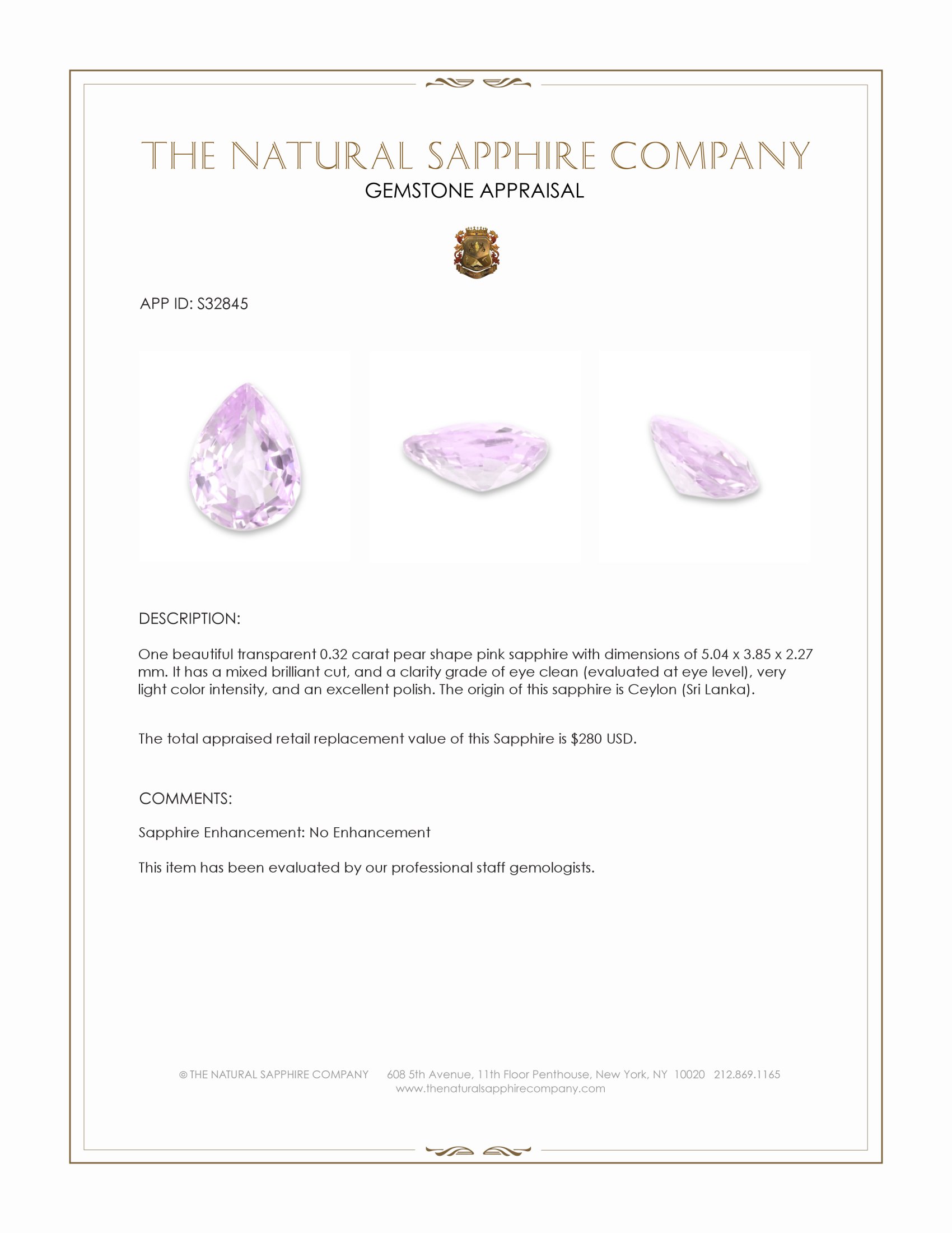 0.32 Ct. Pink Sapphire from Ceylon (Sri Lanka)