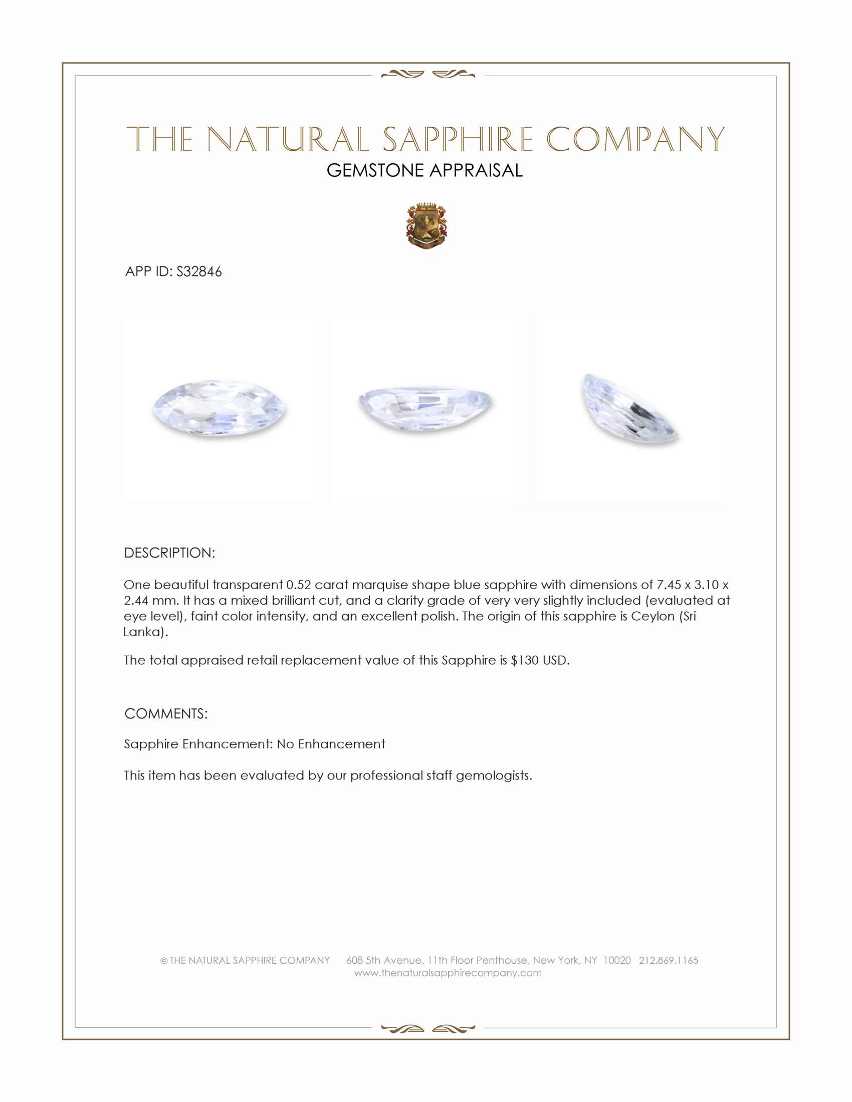 0.52 Ct. Blue Sapphire from Ceylon (Sri Lanka)