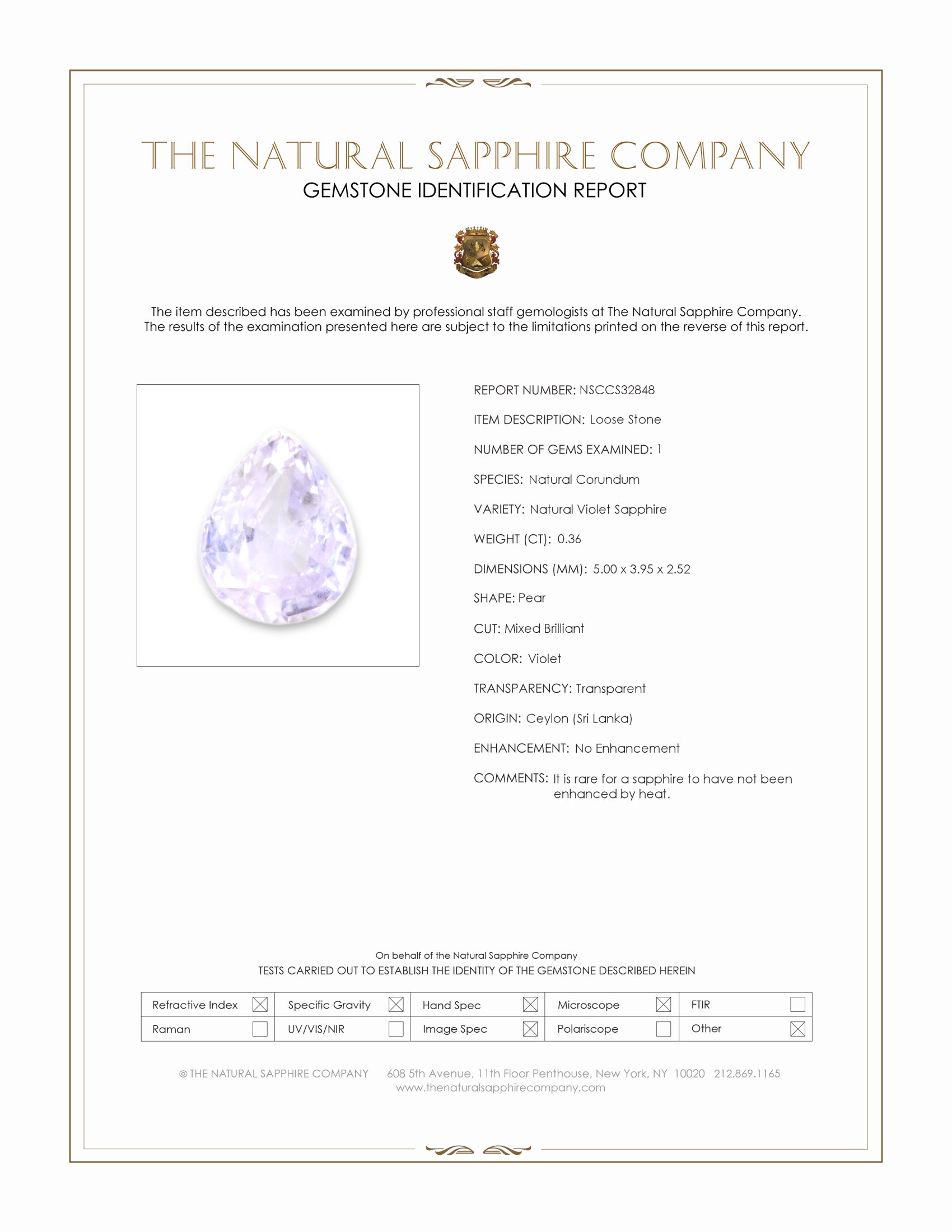 0.36 Ct. Violet Sapphire from Ceylon (Sri Lanka)