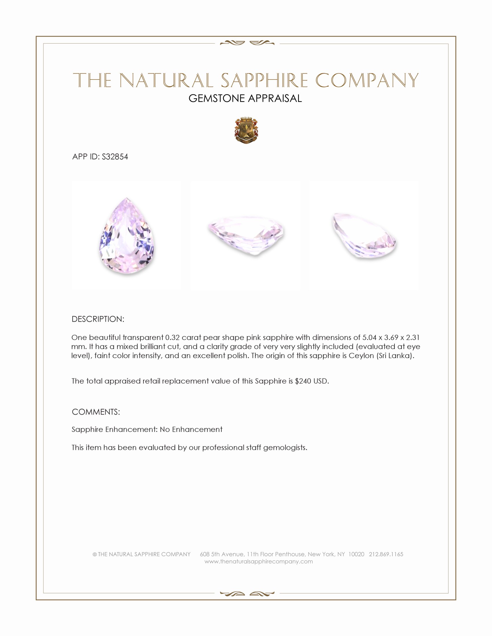 0.32 Ct. Pink Sapphire from Ceylon (Sri Lanka)