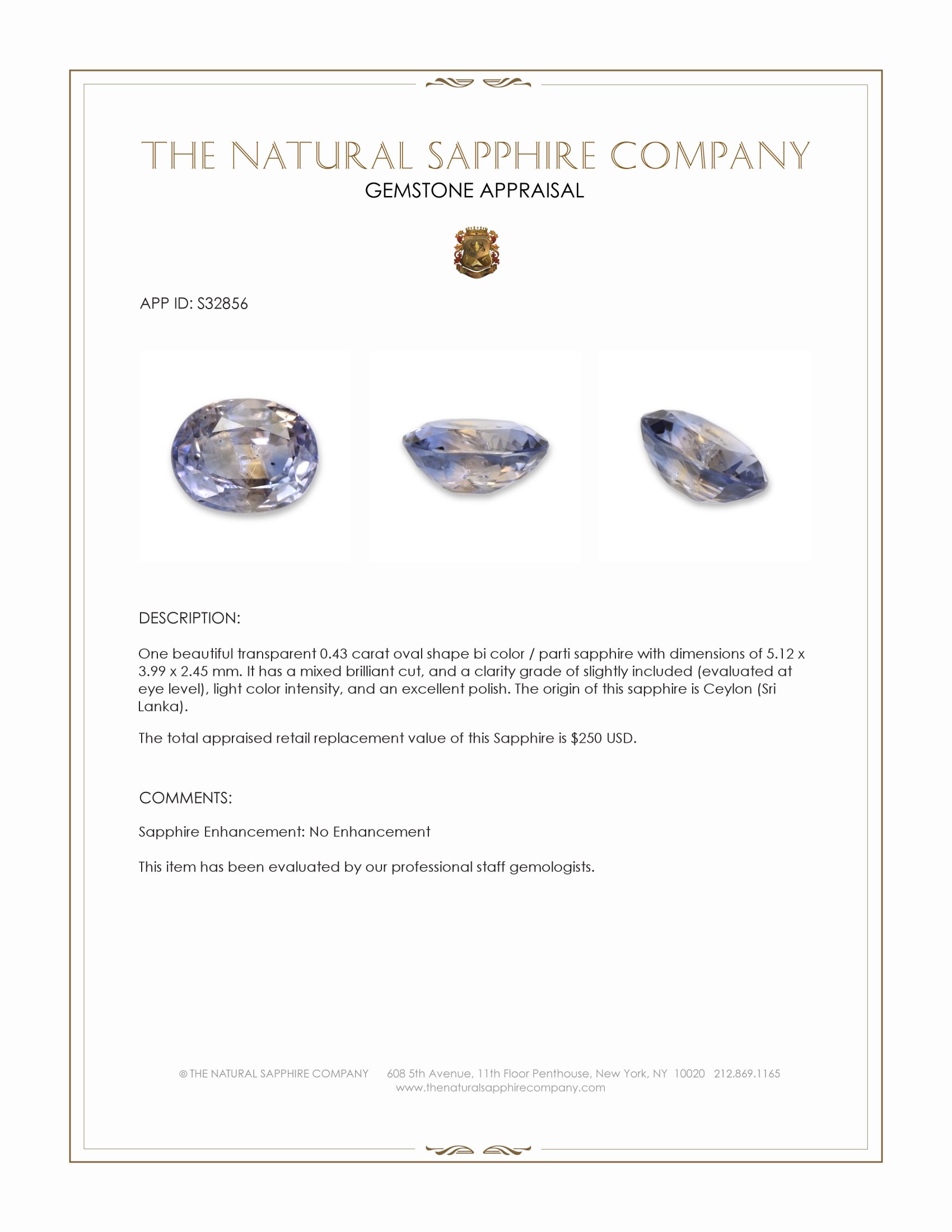 0.43 Ct. Bi Color / Parti Sapphire from Ceylon (Sri Lanka)