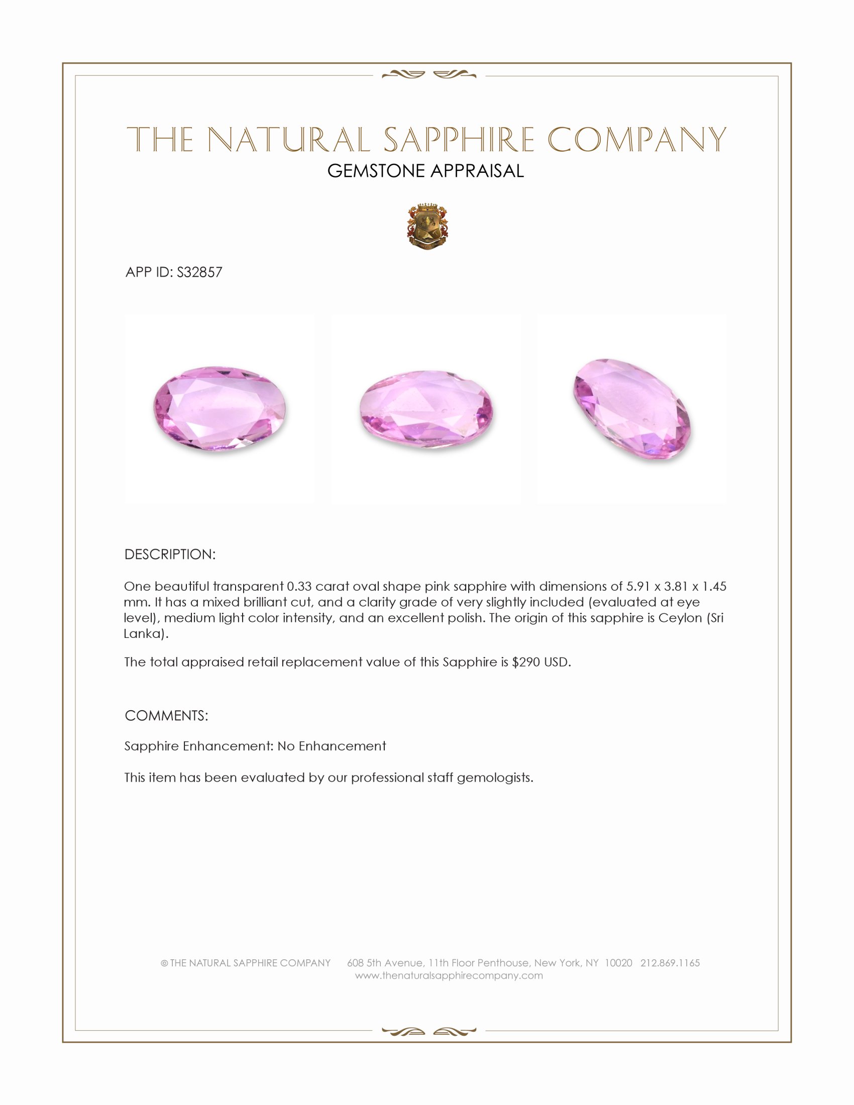 0.33 Ct. Pink Sapphire from Ceylon (Sri Lanka)