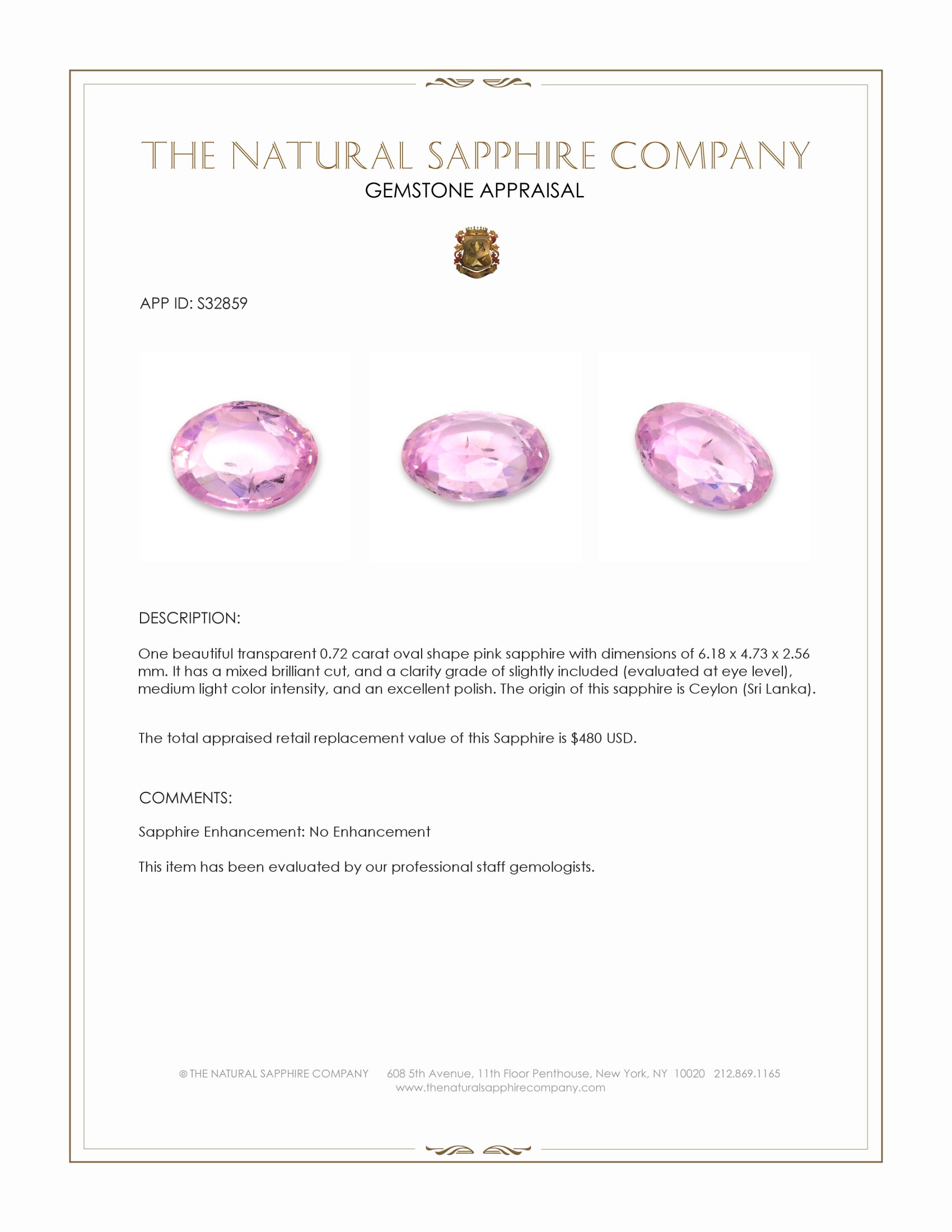 0.72 Ct. Pink Sapphire from Ceylon (Sri Lanka)
