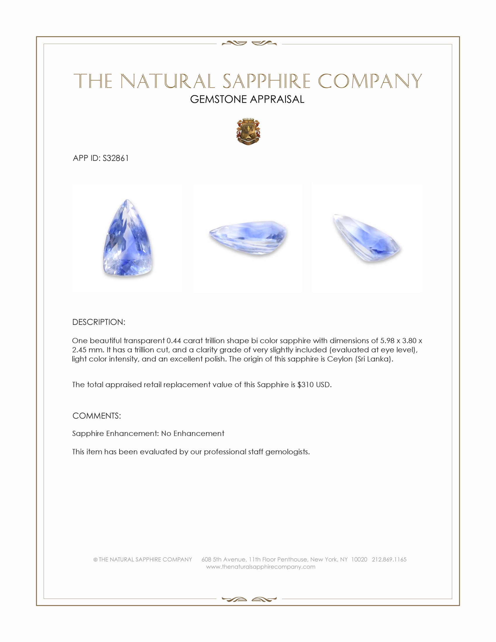 0.44 Ct. Bi Color / Parti Sapphire from Ceylon (Sri Lanka)