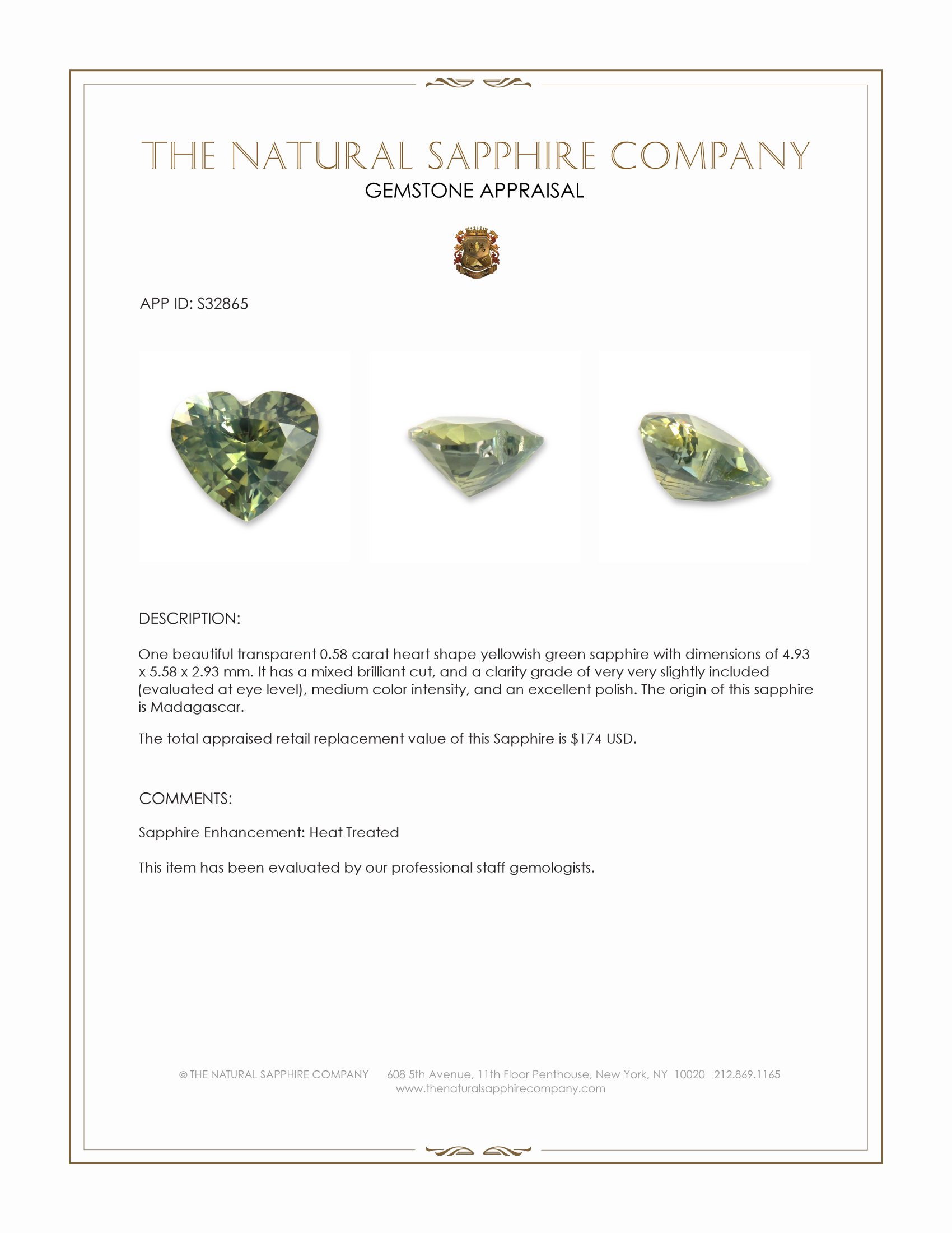 0.58 Ct. Yellowish Green Sapphire from Madagascar