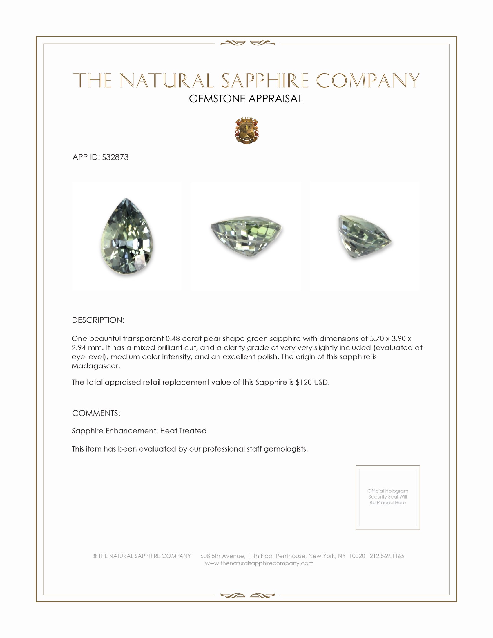 0.48 Ct. Green Sapphire from Madagascar