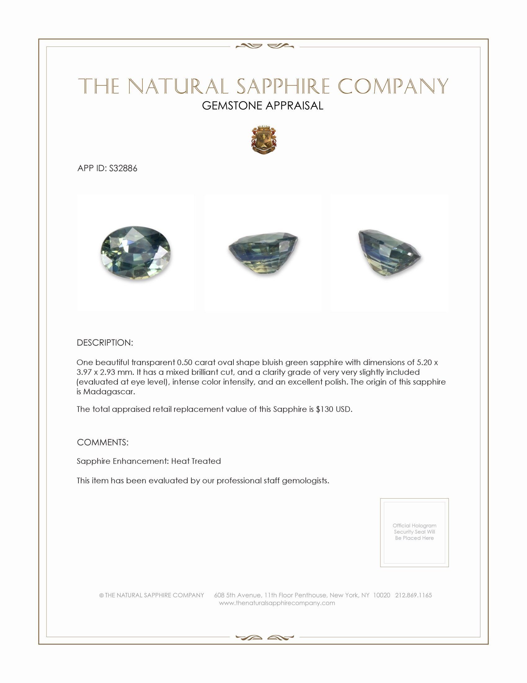 0.50 Ct. Bluish Green Sapphire from Madagascar