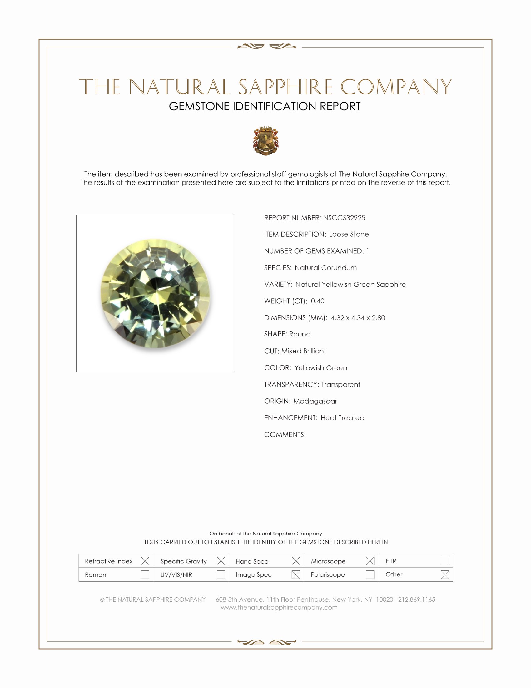 0.40 Ct. Yellowish Green Sapphire from Madagascar