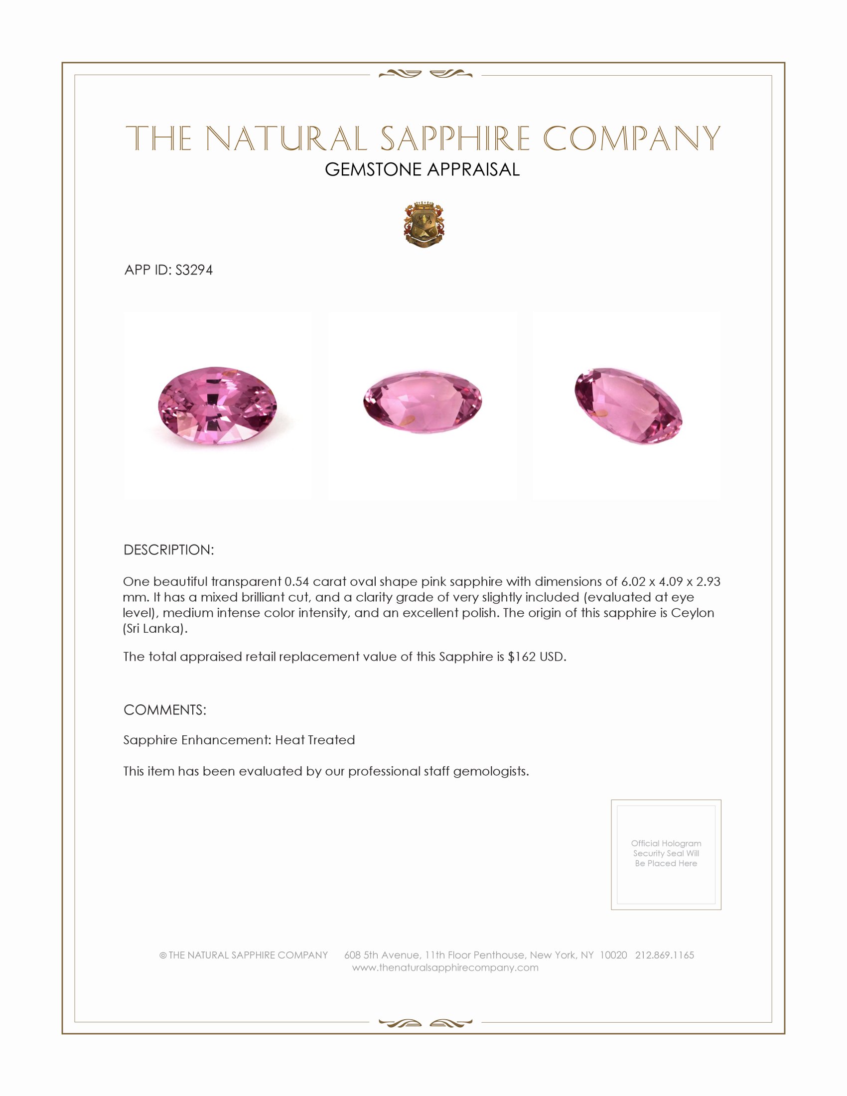 0.54 Ct. Pink Sapphire from Ceylon (Sri Lanka)