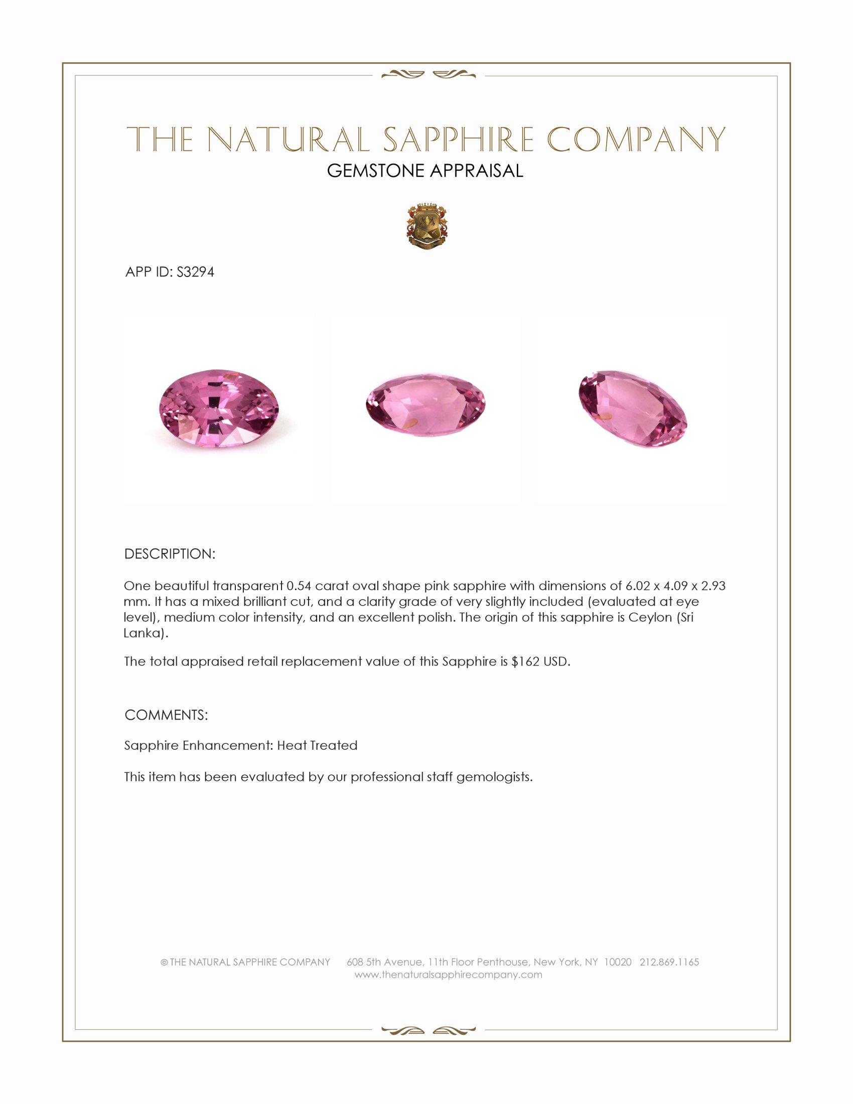0.54 Ct. Pink Sapphire from Ceylon (Sri Lanka)