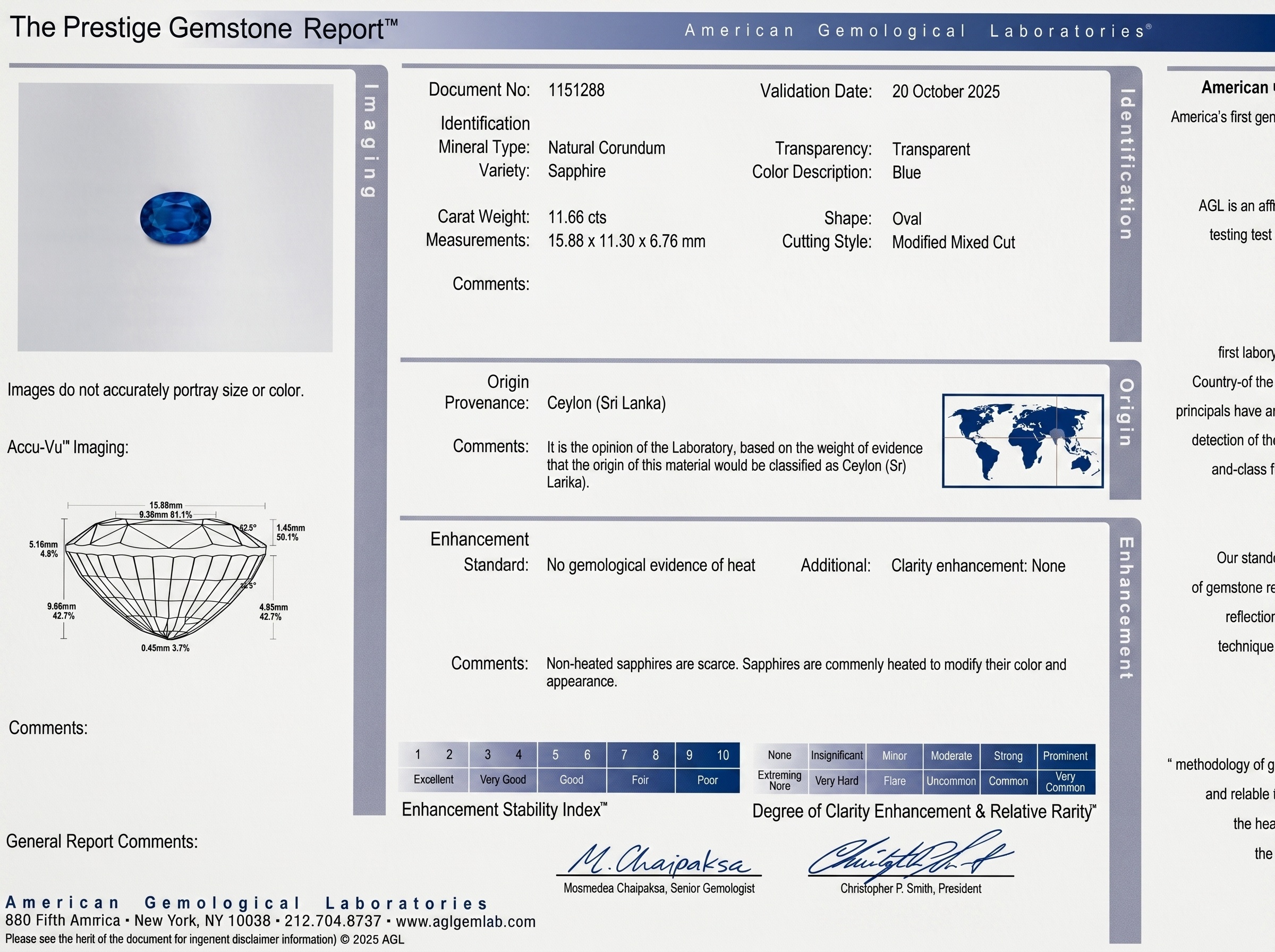 11.66 Ct. Blue Sapphire from Ceylon (Sri Lanka)