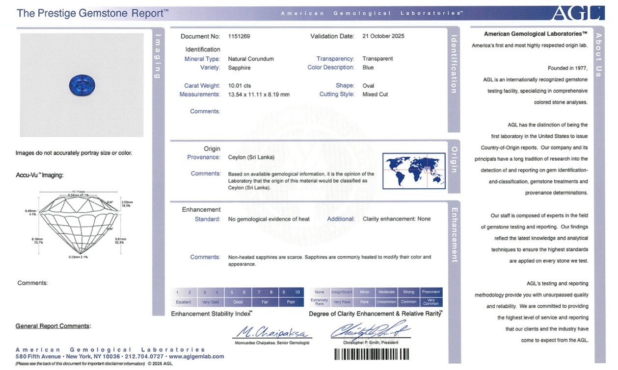 10.01 Ct. Blue Sapphire from Ceylon (Sri Lanka)