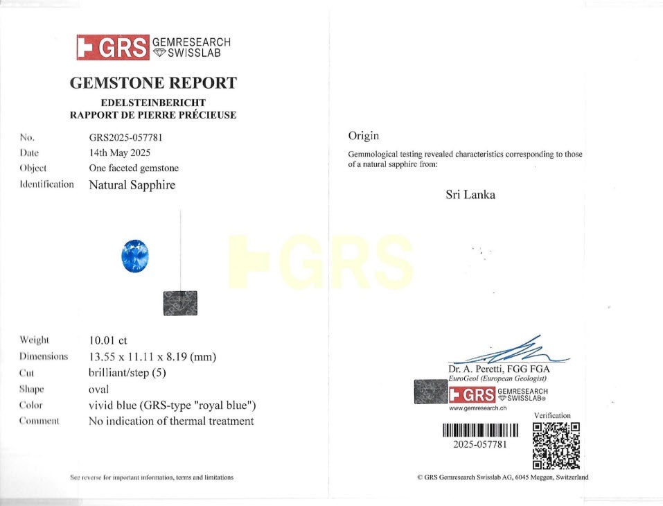 10.01 Ct. Blue Sapphire from Ceylon (Sri Lanka)