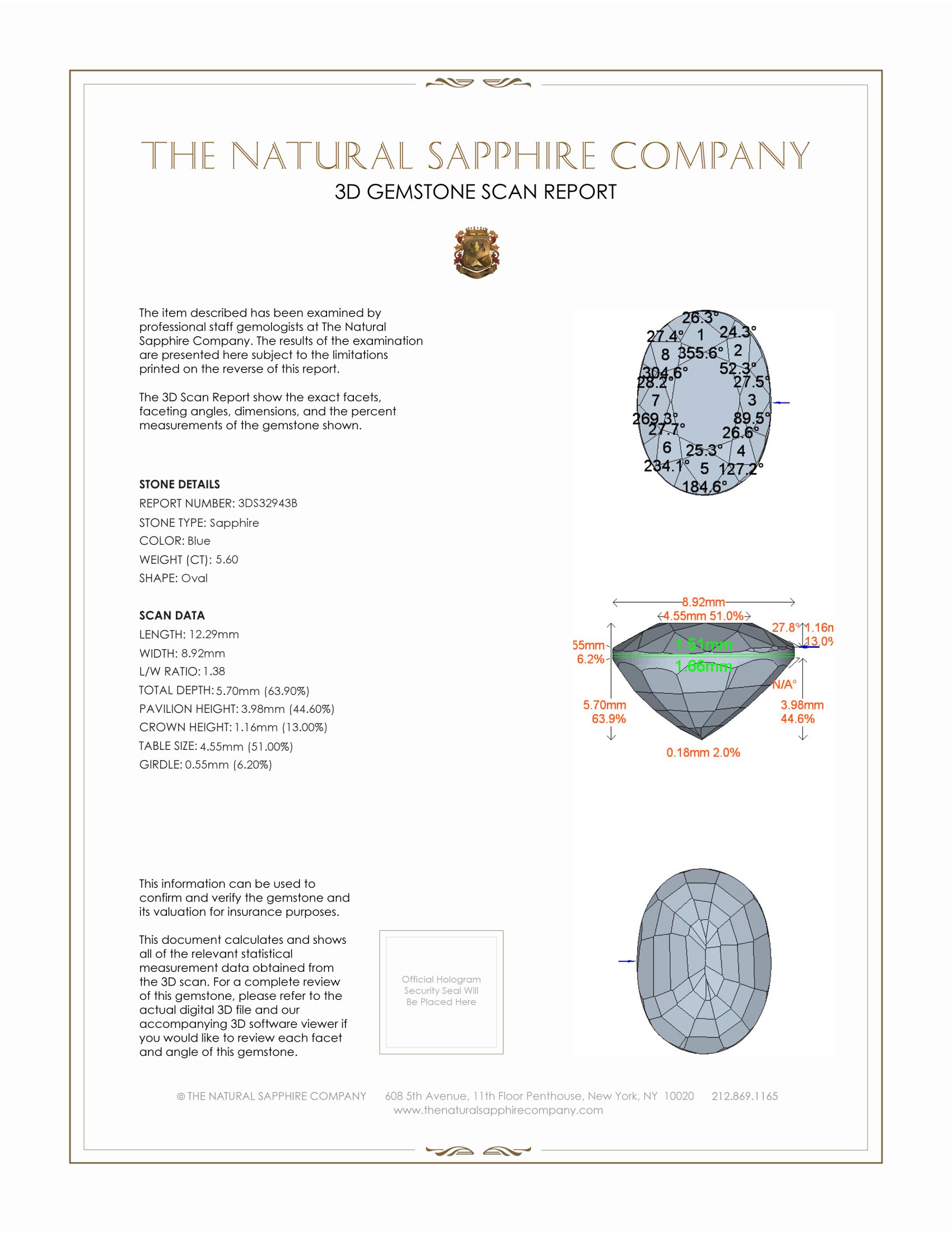 5.60 Ct. Blue Sapphire from Ceylon (Sri Lanka)