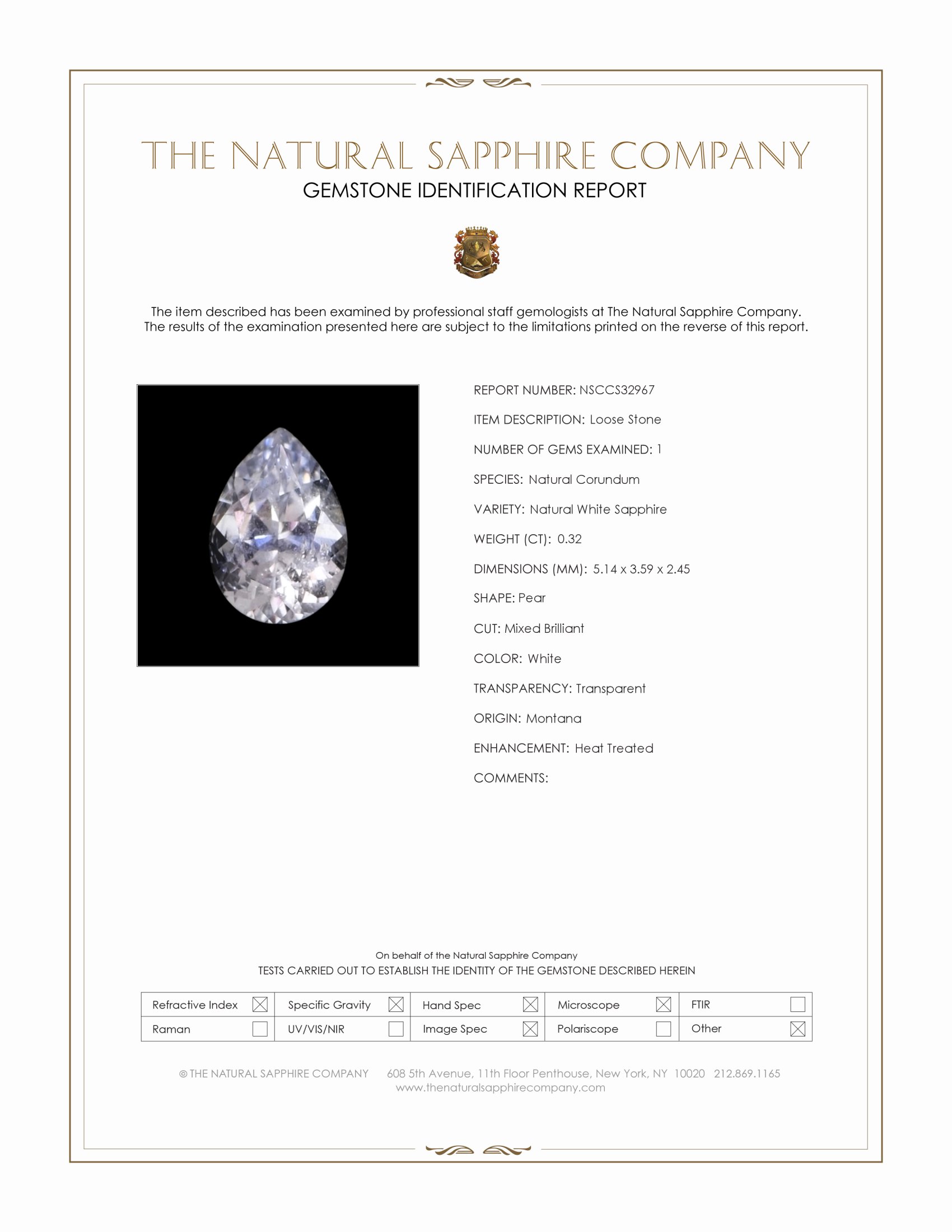0.32 Ct. White Sapphire from Montana