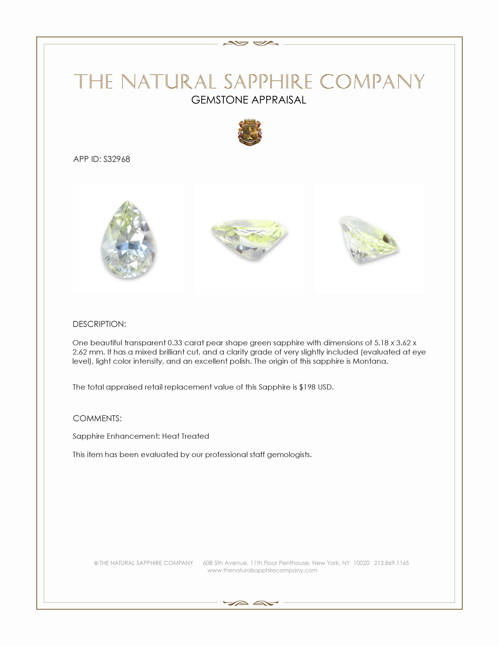 0.33 Ct. Green Sapphire from Montana