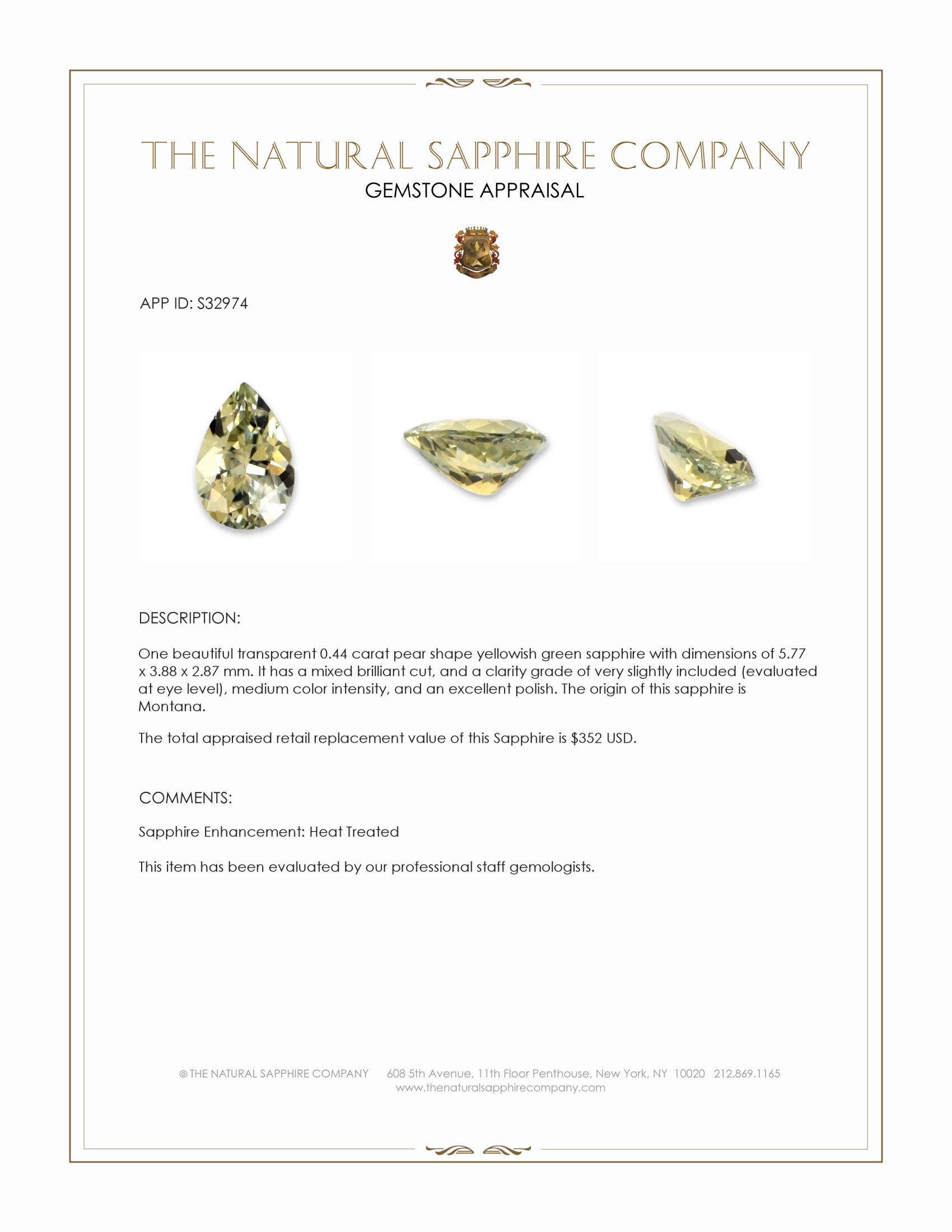 0.44 Ct. Yellowish Green Sapphire from Montana