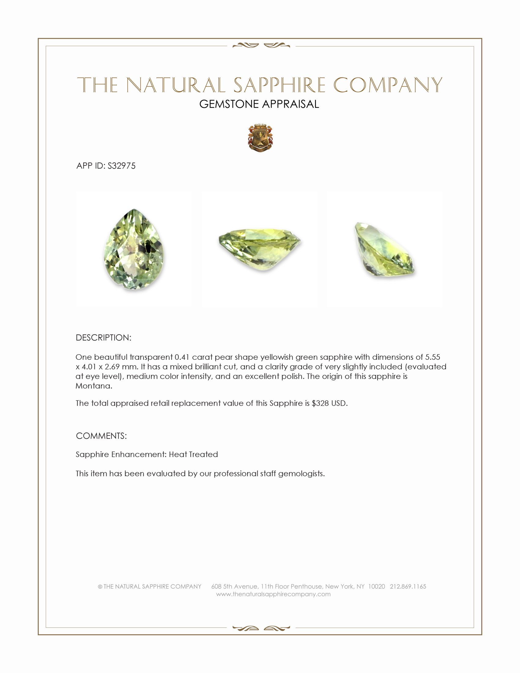 0.41 Ct. Yellowish Green Sapphire from Montana