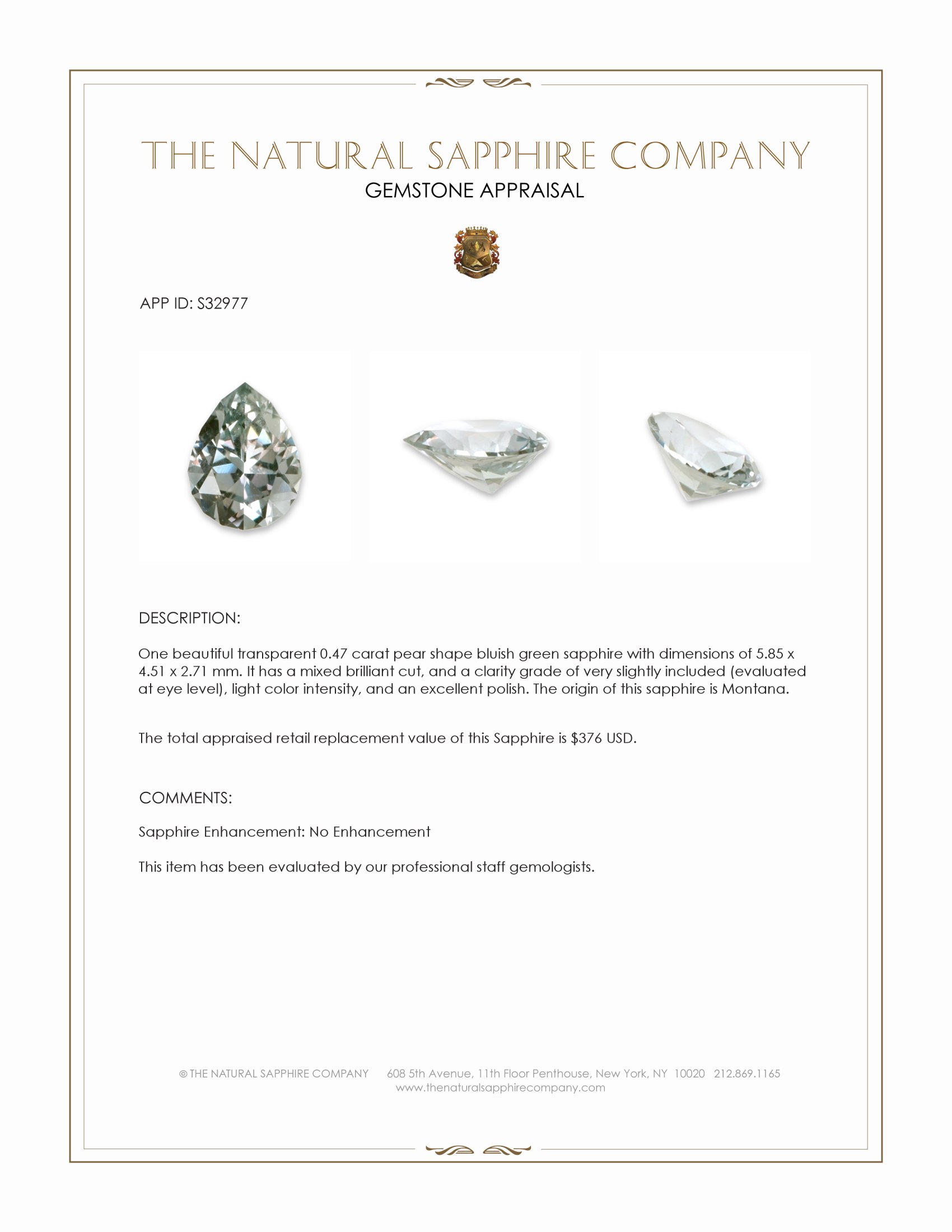 0.47 Ct. Bluish Green Sapphire from Montana