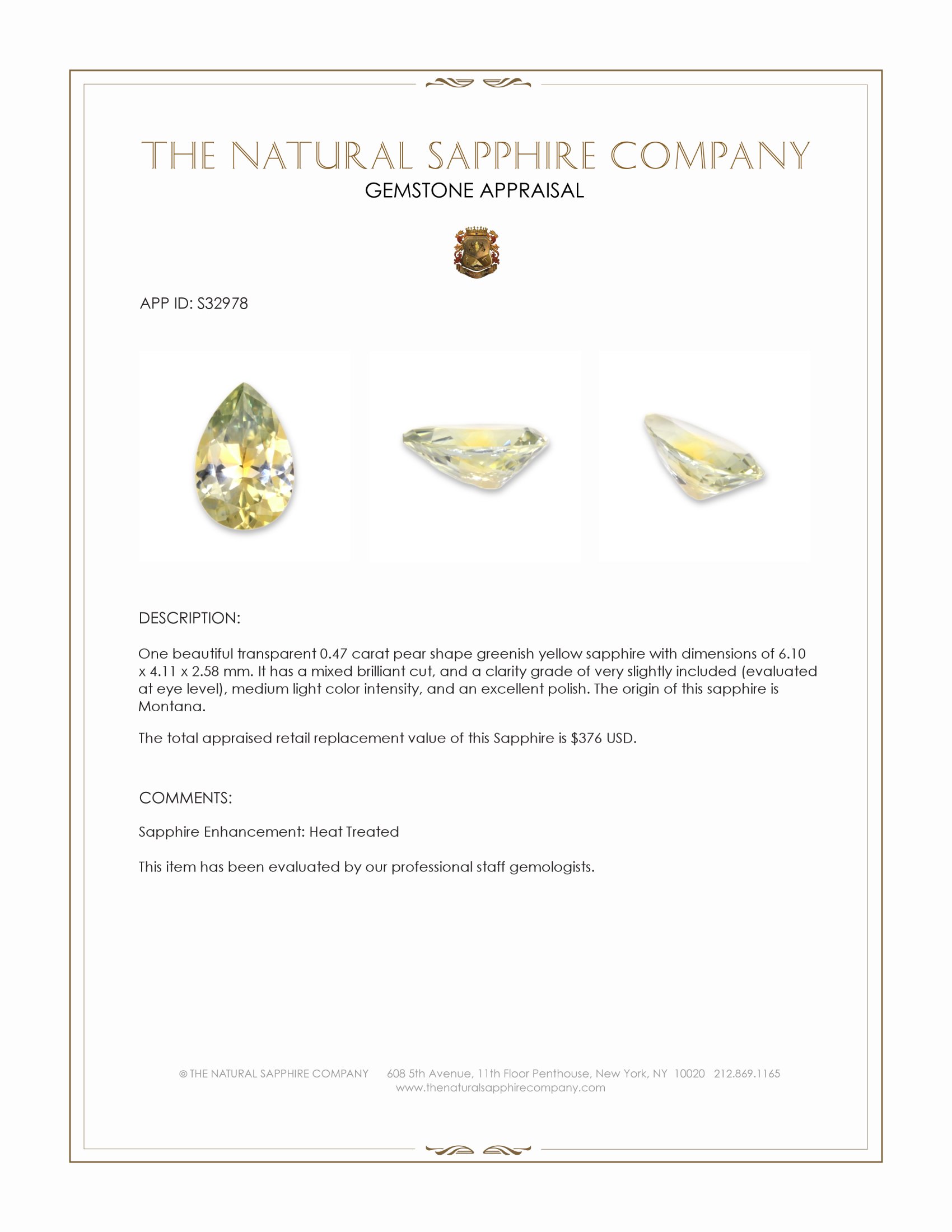 0.47 Ct. Greenish Yellow Sapphire from Montana