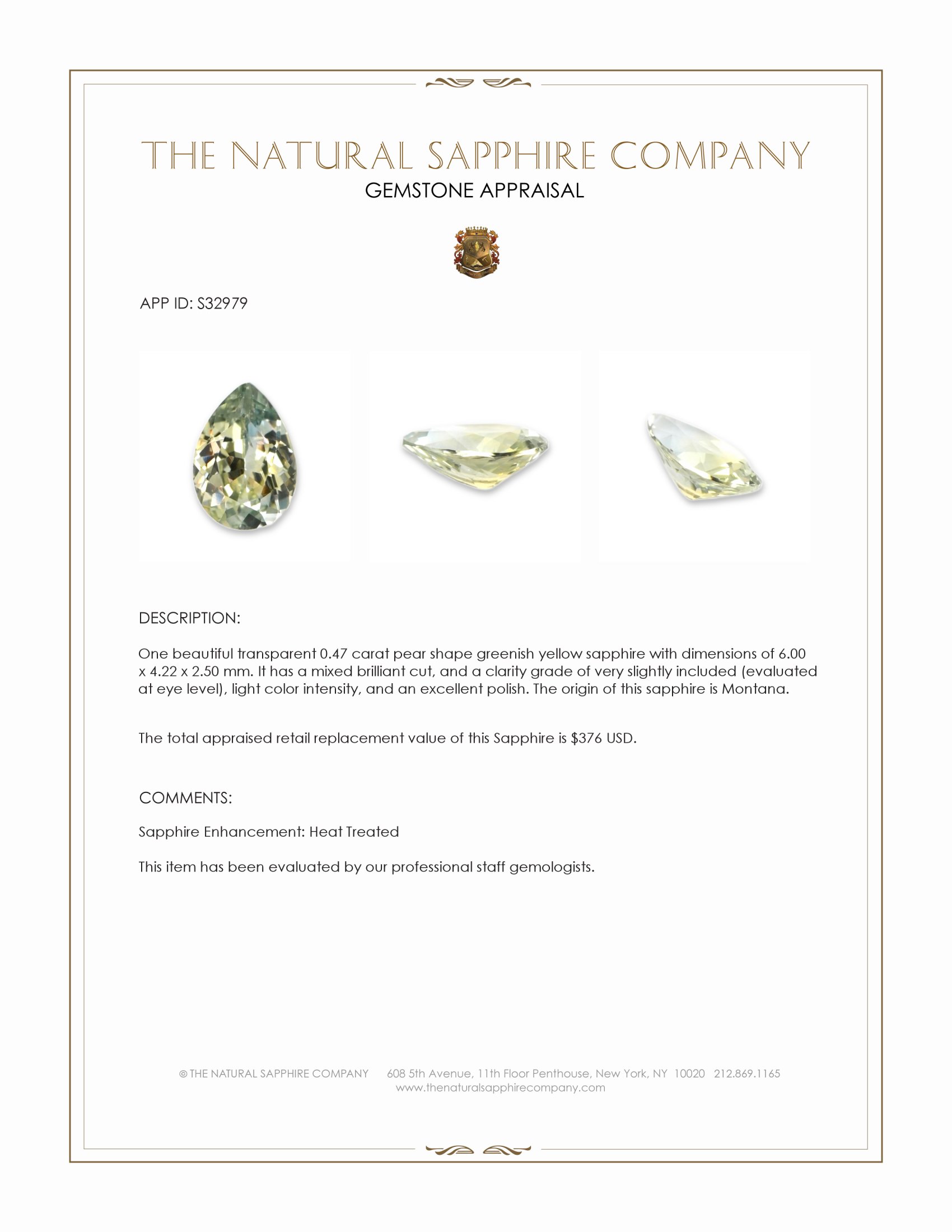 0.47 Ct. Greenish Yellow Sapphire from Montana
