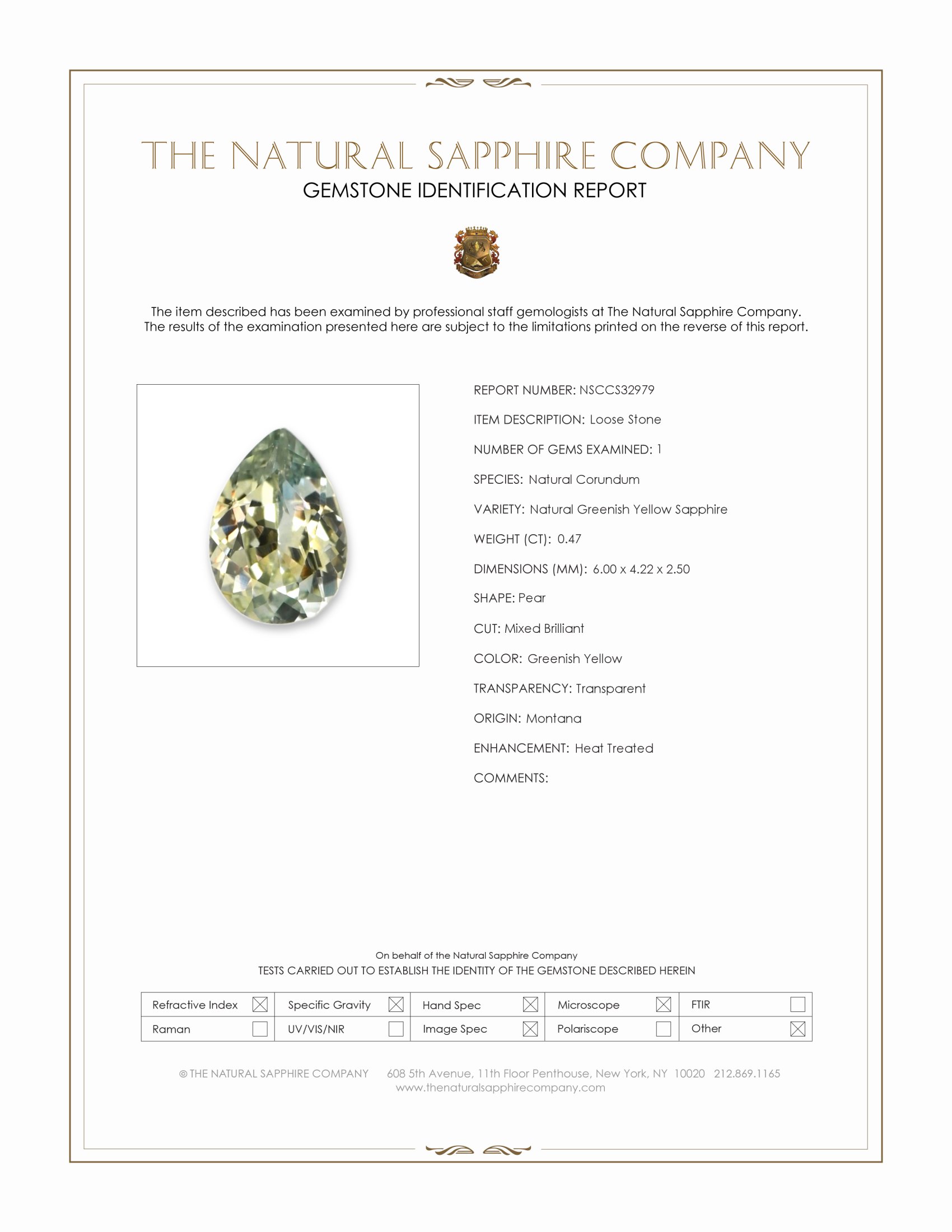 0.47 Ct. Greenish Yellow Sapphire from Montana