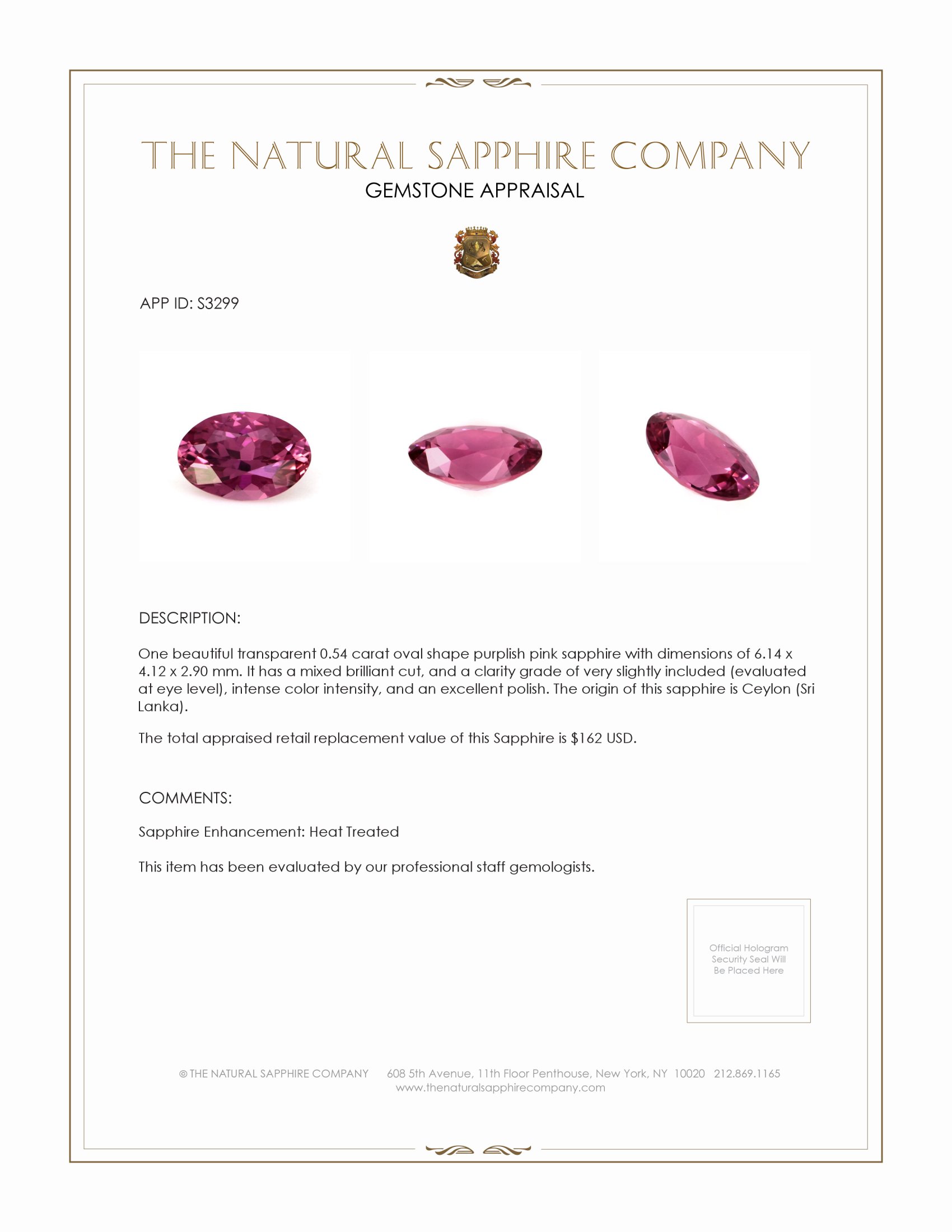 0.54 Ct. Purplish Pink Sapphire from Ceylon (Sri Lanka)
