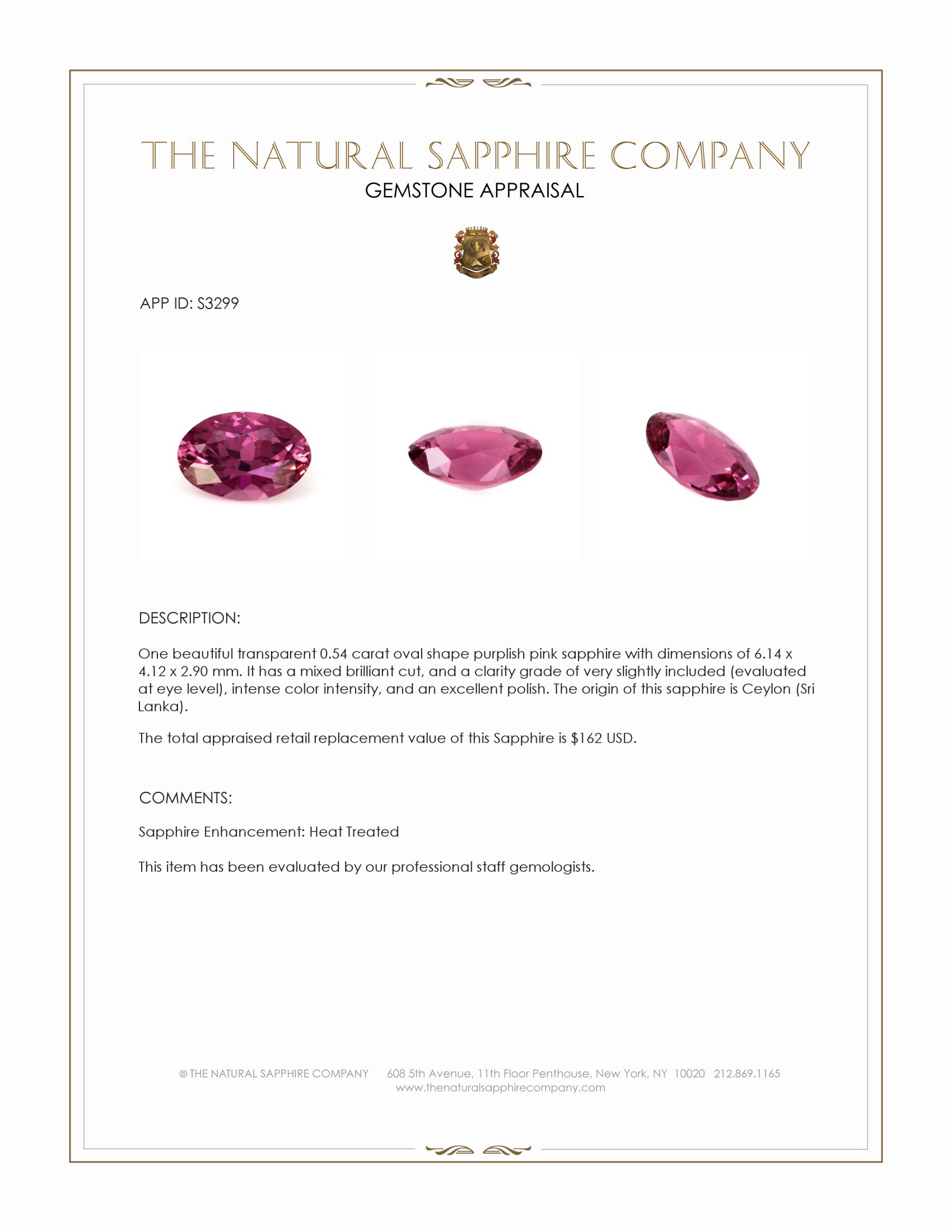 0.54 Ct. Purplish Pink Sapphire from Ceylon (Sri Lanka)