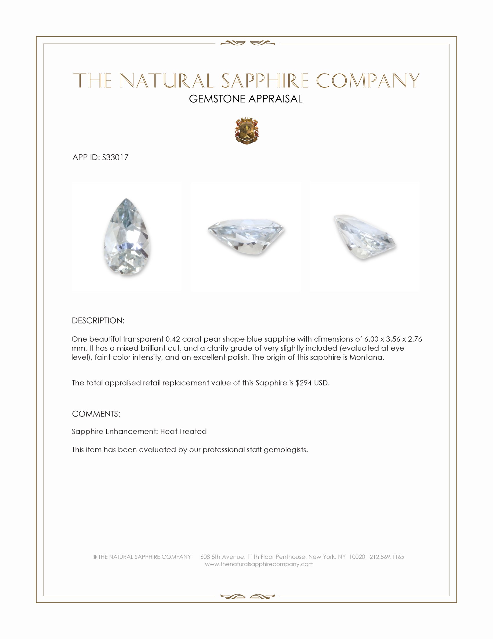 0.42 Ct. Blue Sapphire from Montana