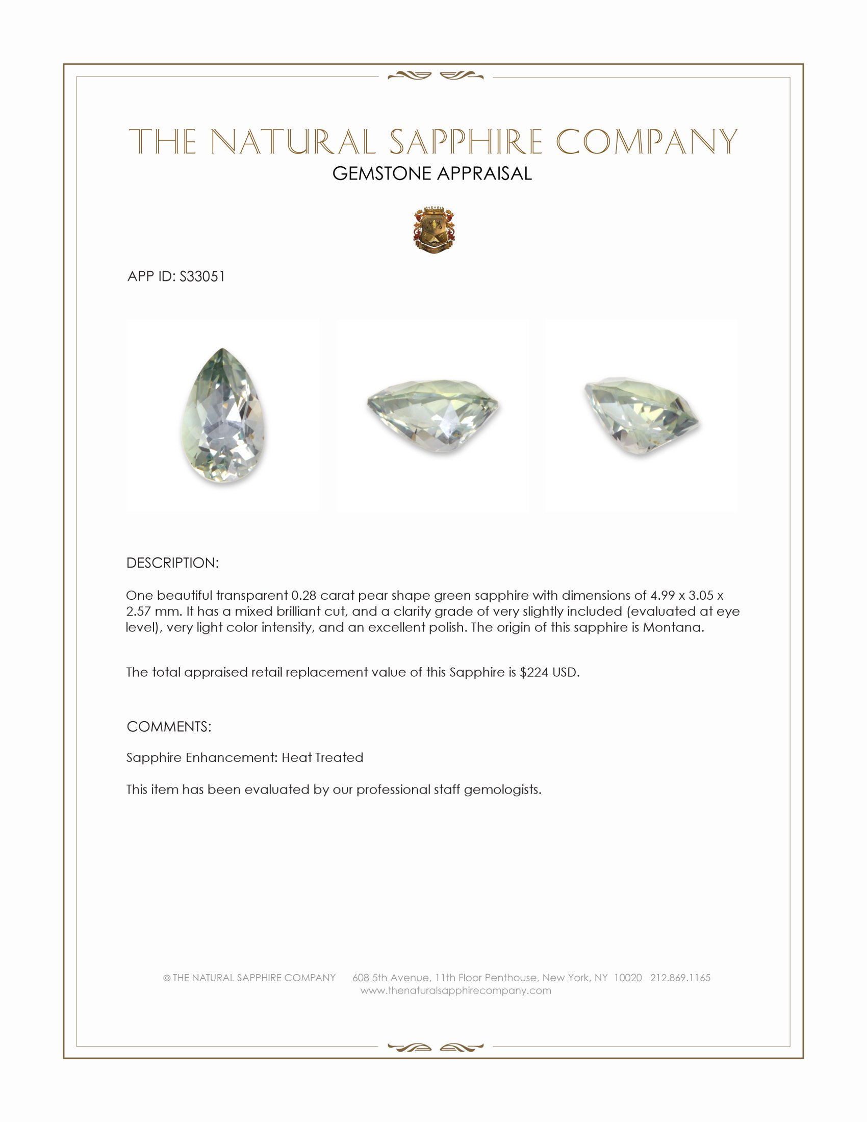 0.28 Ct. Green Sapphire from Montana