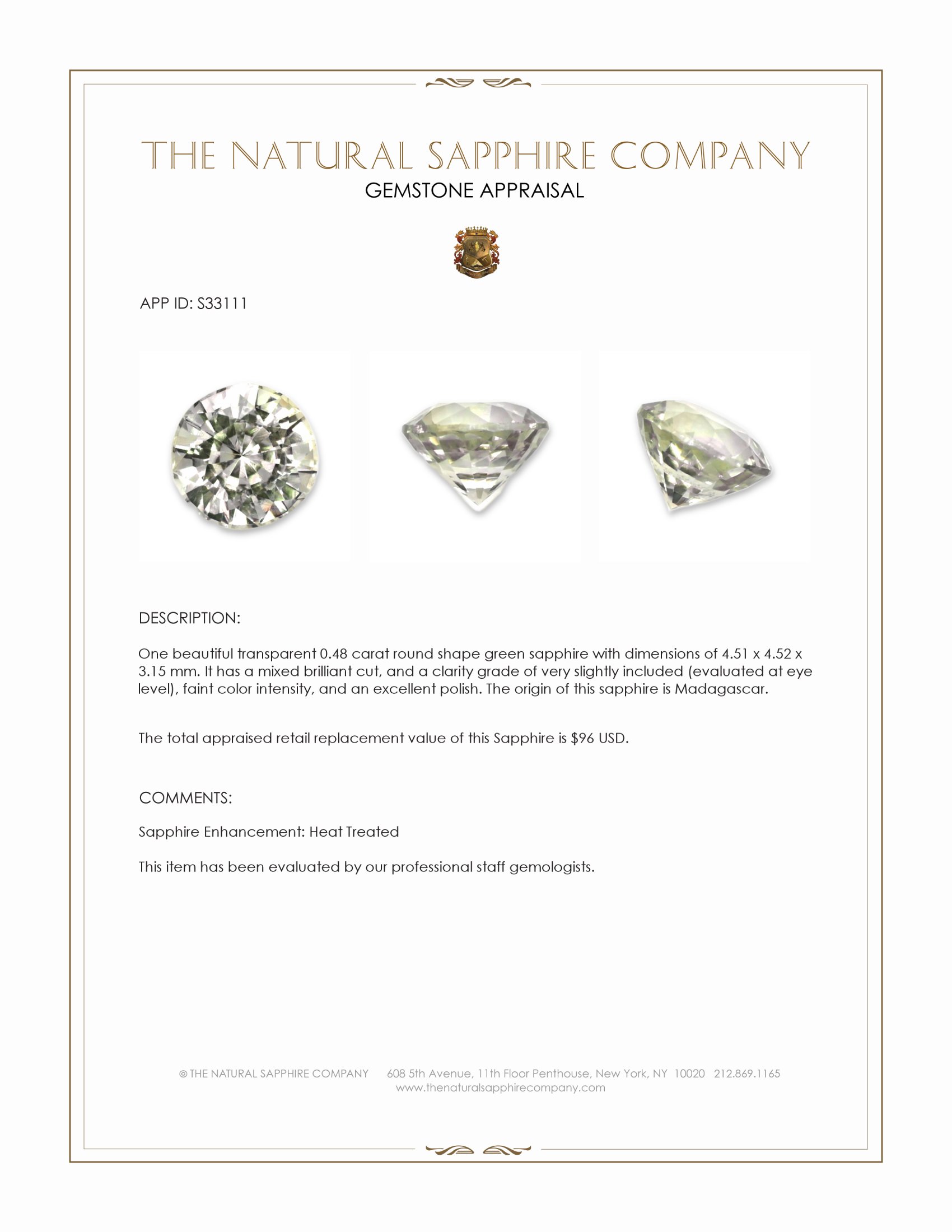 0.48 Ct. Green Sapphire from Madagascar