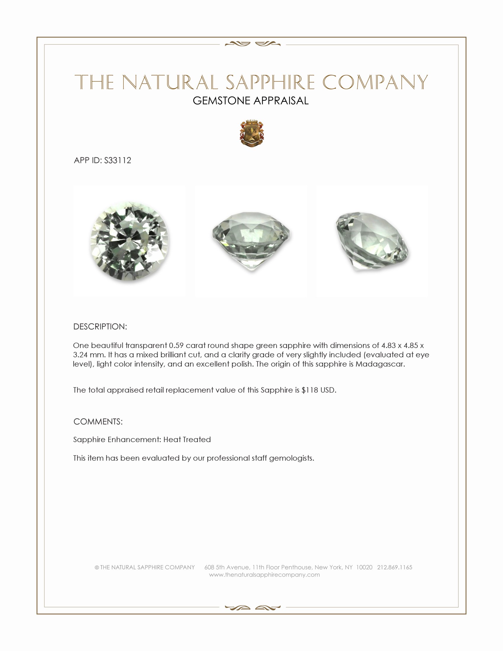 0.59 Ct. Green Sapphire from Madagascar