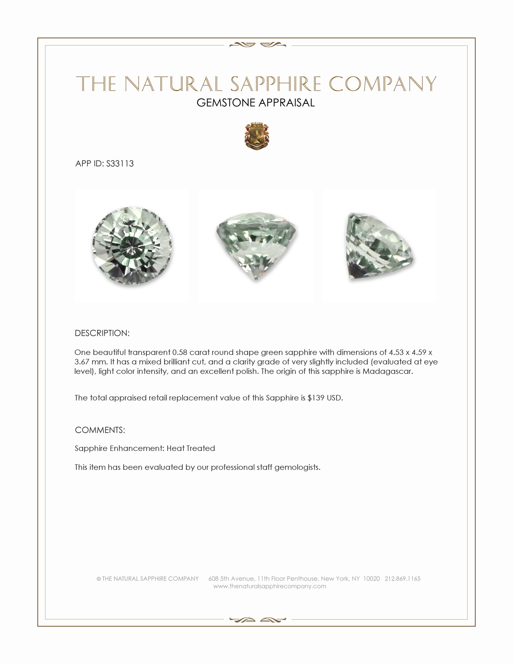 0.58 Ct. Green Sapphire from Madagascar