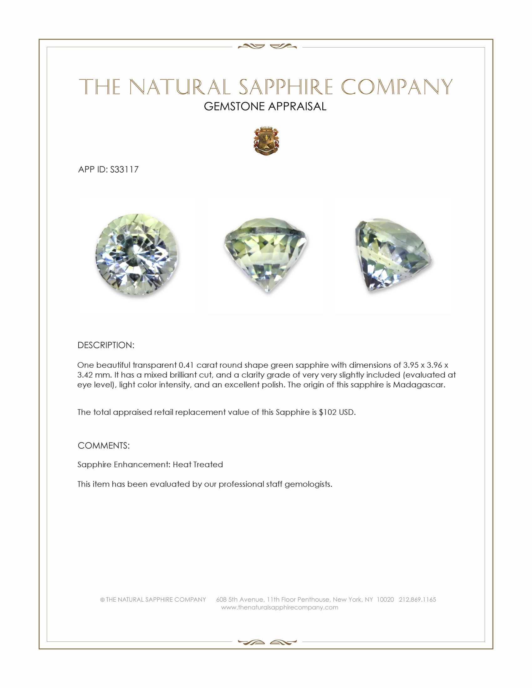 0.41 Ct. Green Sapphire from Madagascar