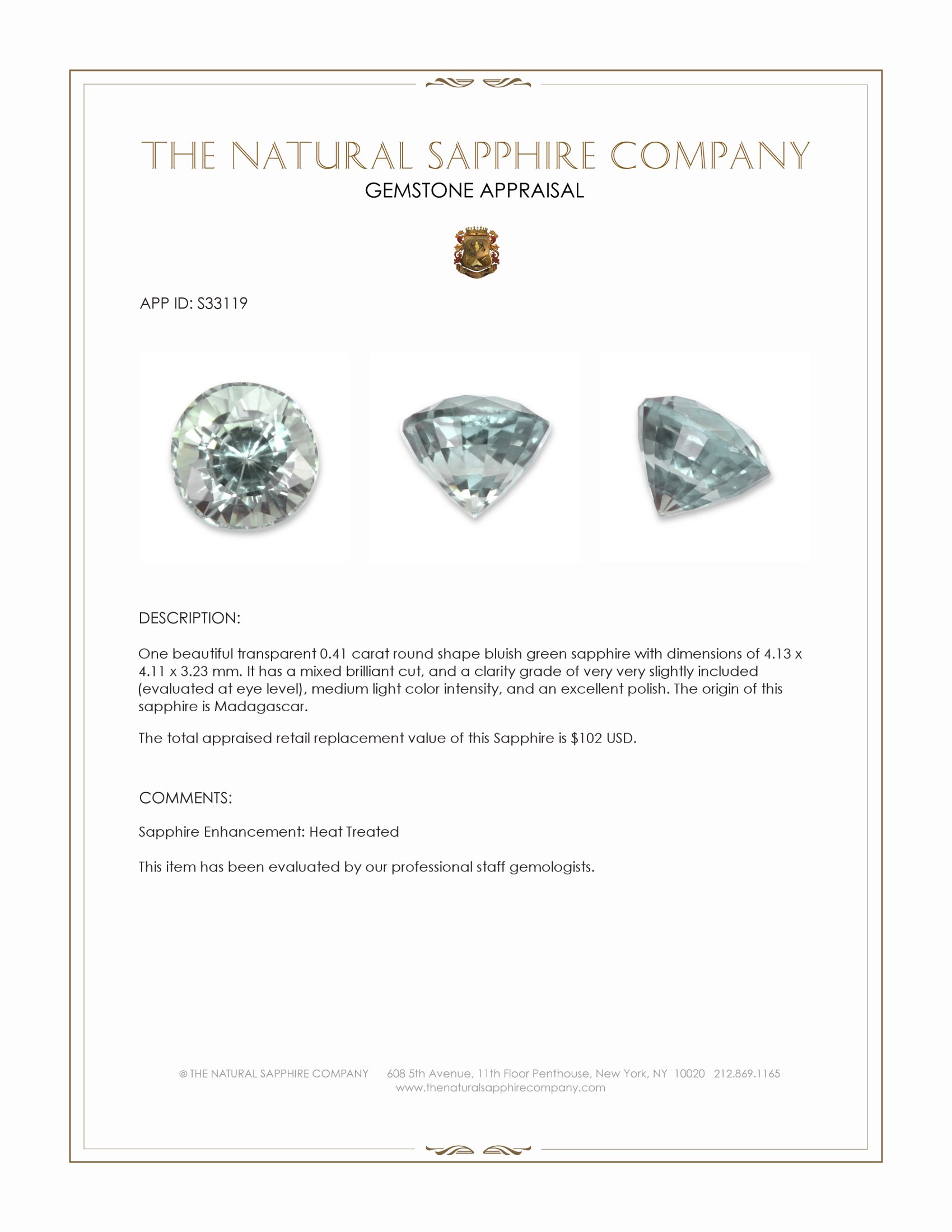 0.41 Ct. Bluish Green Sapphire from Madagascar