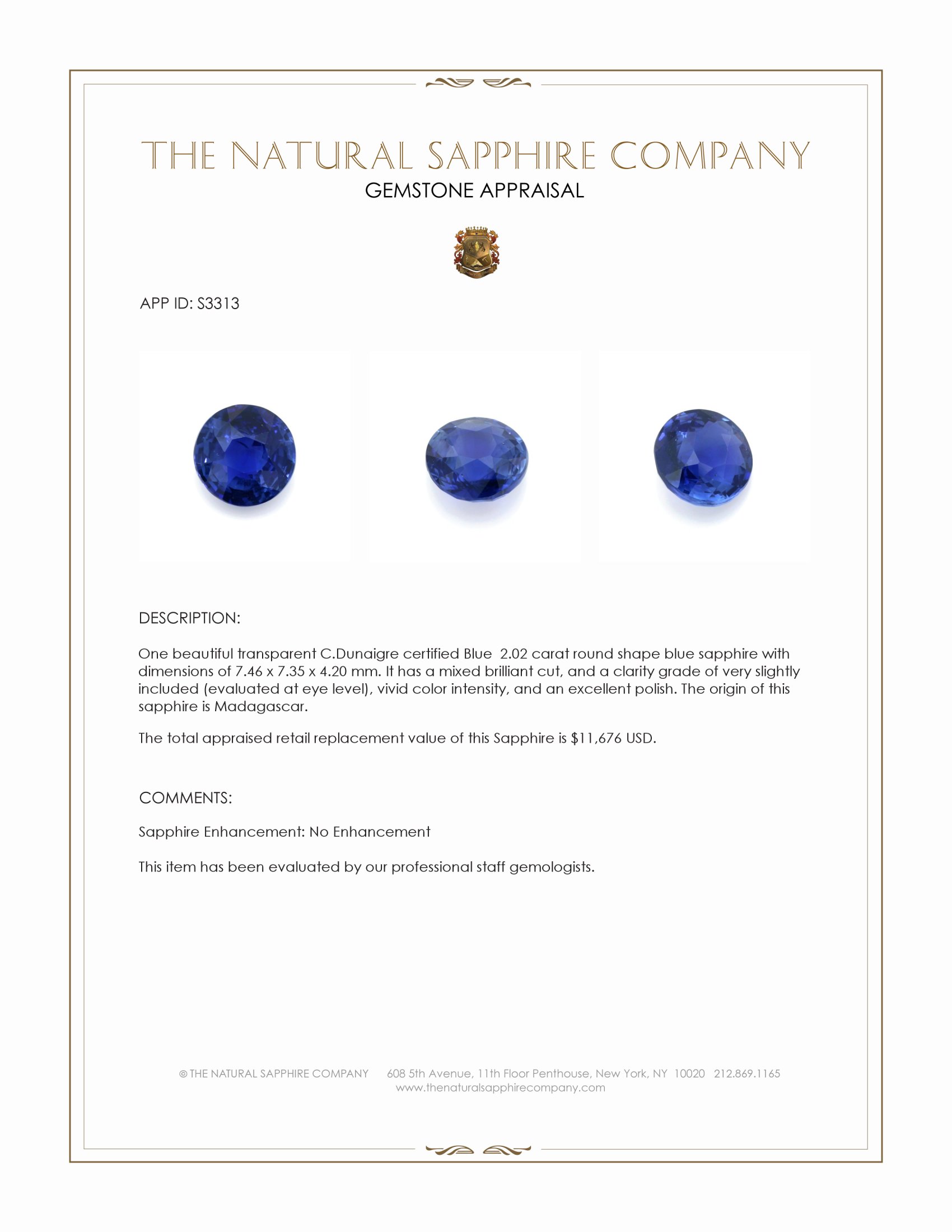 2.02 Ct. Blue Sapphire from Madagascar